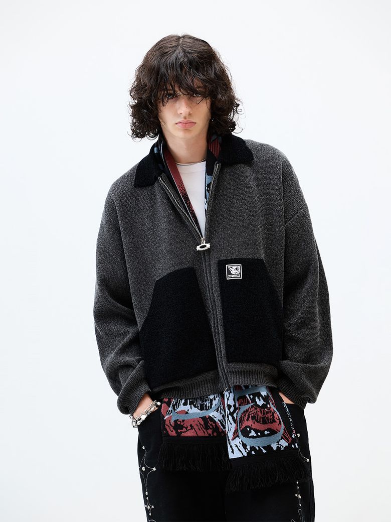 MUSINSA | CRITIC WORK JACKET KNIT ZIP UP CHARCOAL
