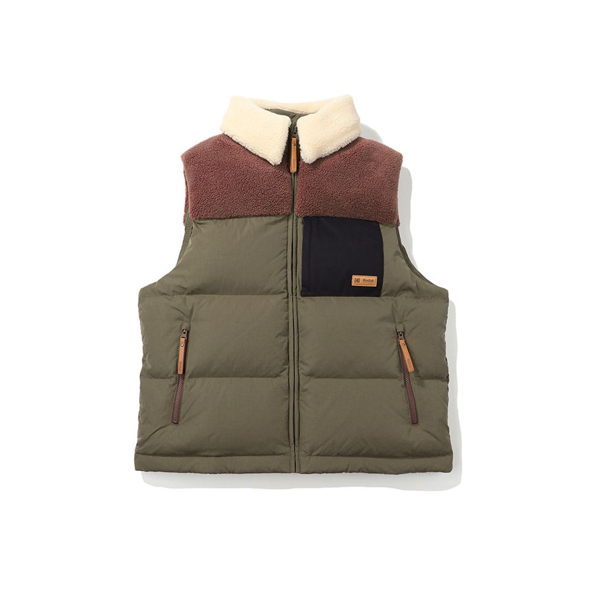 코닥(KODAK) 브라우니 컬러블록 다운 베스트 KHAKI