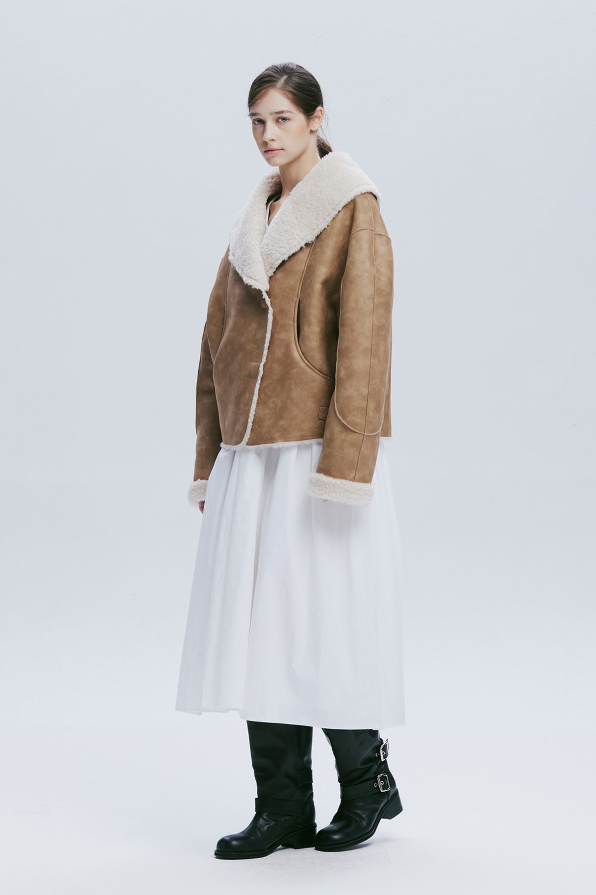 애프터아워즈(AFTERHOURS) SHAWL COLLAR MUSTANG JACKET (BEIGE)