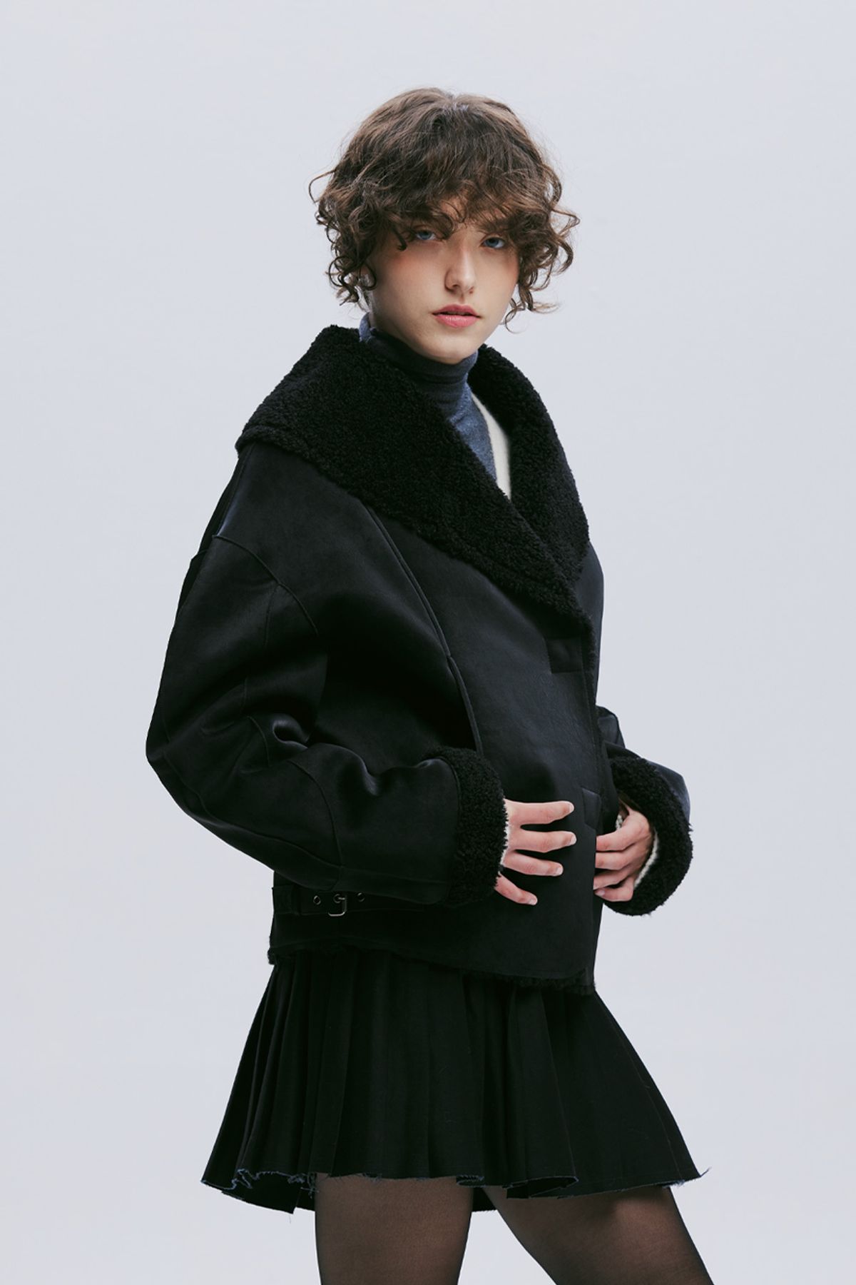 애프터아워즈(AFTERHOURS) SHAWL COLLAR MUSTANG JACKET (BLACK)