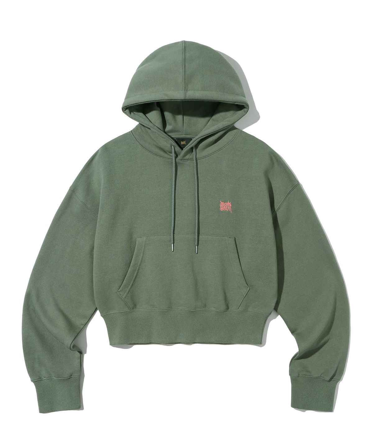 브라운브레스(BROWNBREATH) W MESS SEOUL TAG CROP HOODIE - KHAKI
