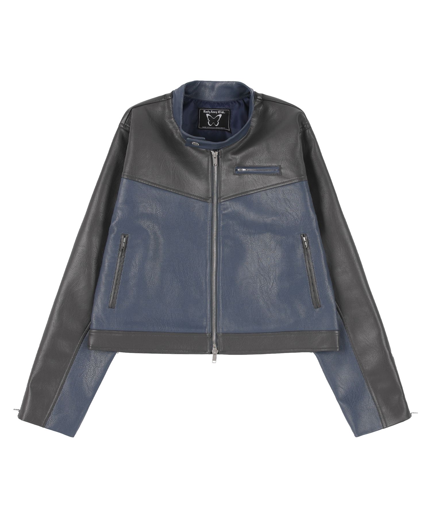 ◆NASTY FANCY CLUB◆ NF block panel leather jacket BLACKFZA9 MUSINSA | FANCY CLUB [NF] Block Panel Leather Jacket (BLUE)_