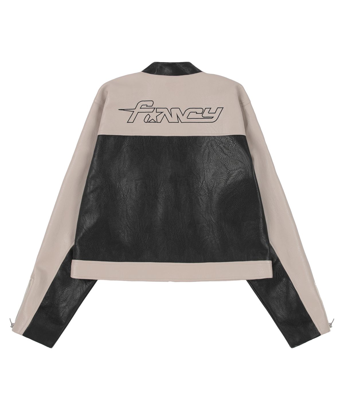 팬시클럽(FANCY CLUB) [NF] 블록 페널 레더 자켓 (BLACK)_FZA940