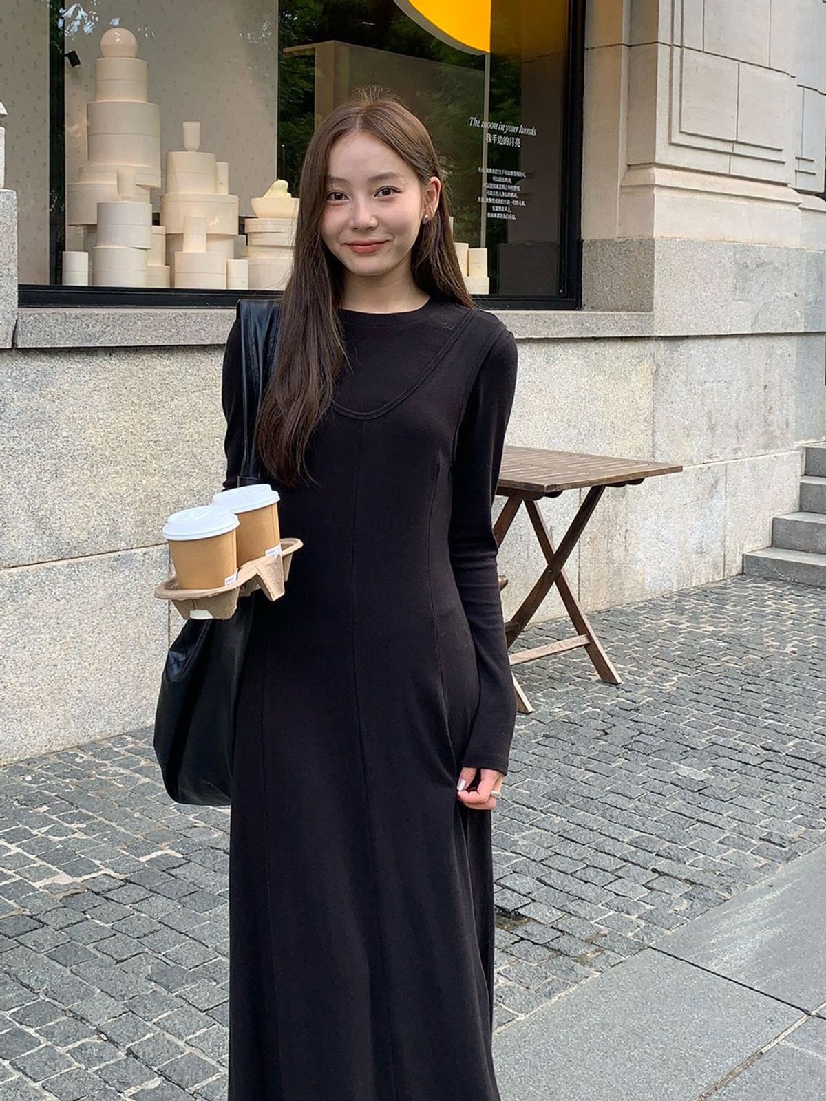 아이홀릭 캐시미어(AYIHOLIC CASHMERE) 롱슬리브 라운드 셋업 맥시드레스