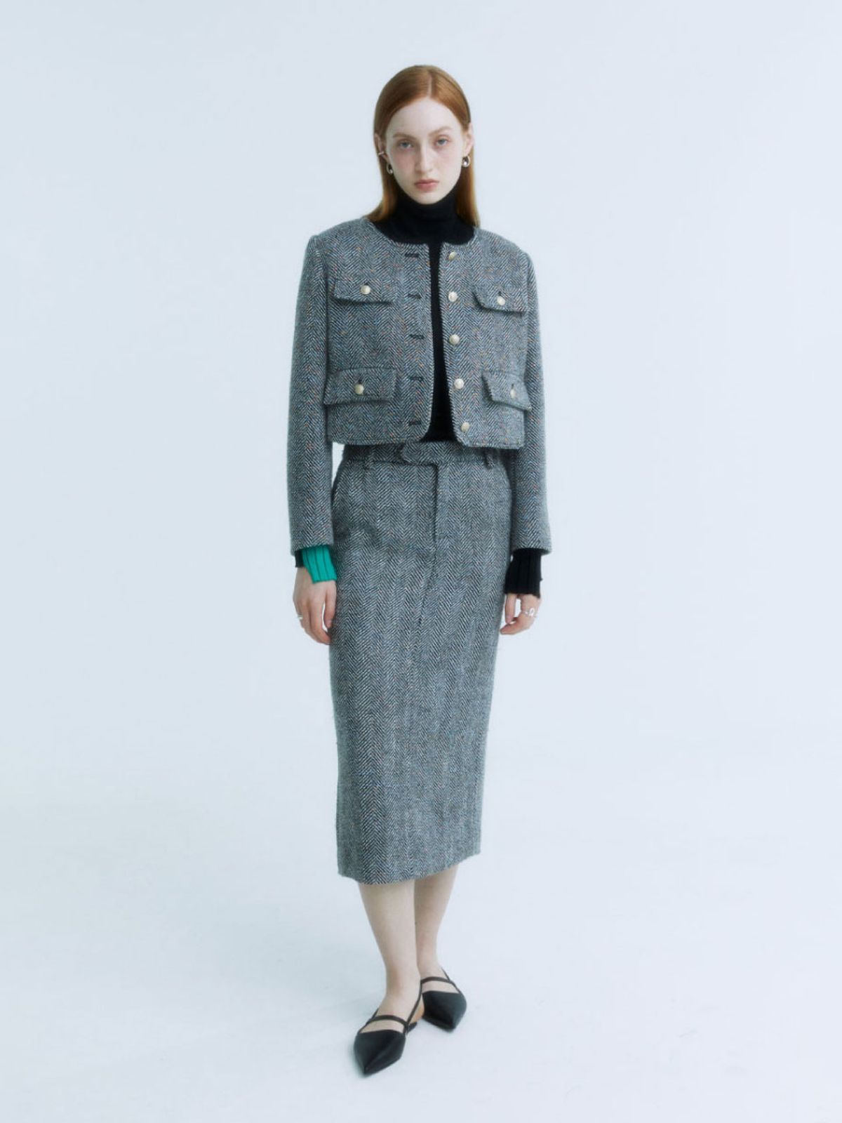 뮤제(MUSEE) SOPHIA Tweed Wool Long Skirt_Black