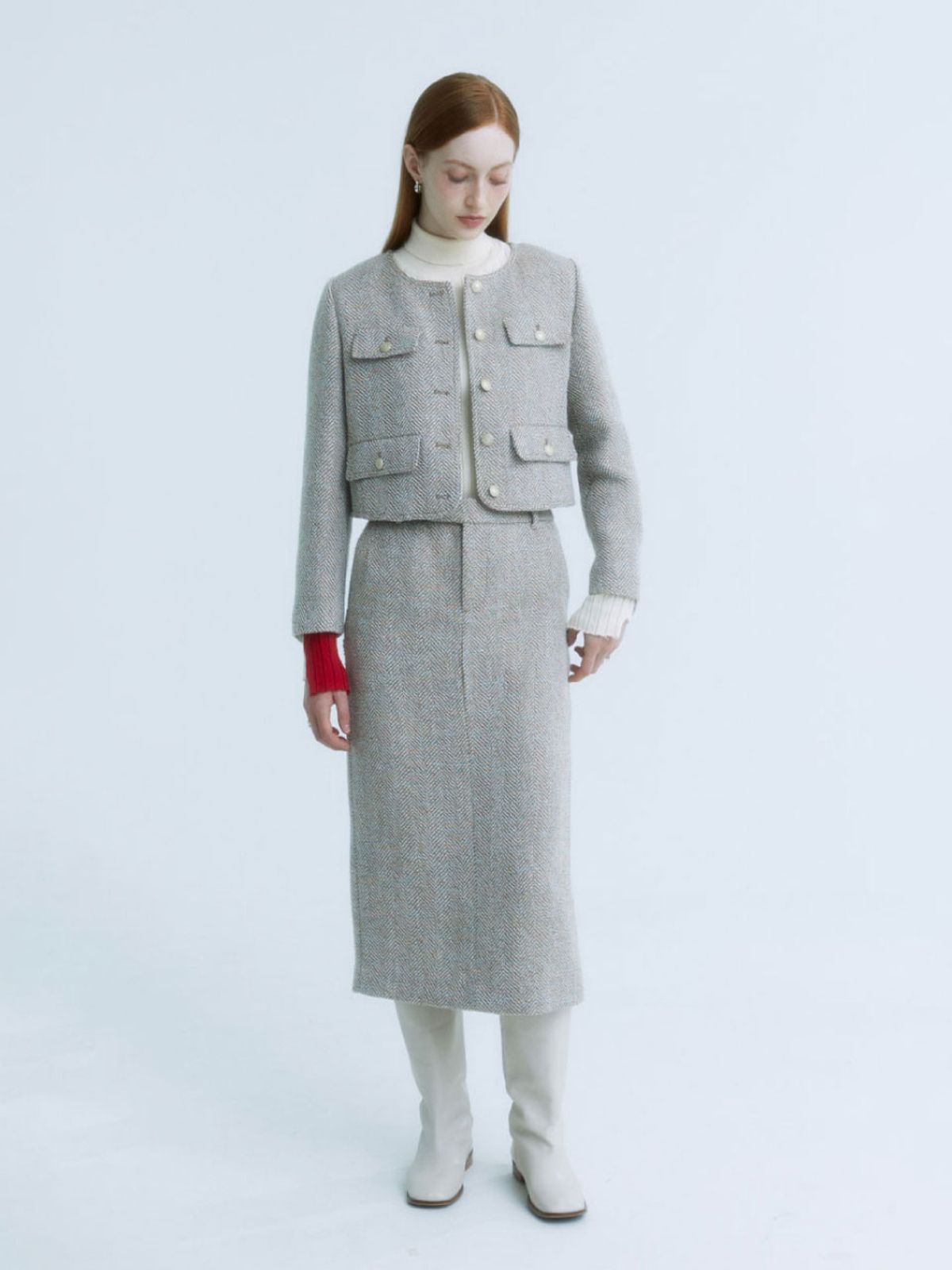 뮤제(MUSEE) SOPHIA Tweed Wool Long Skirt_Beige