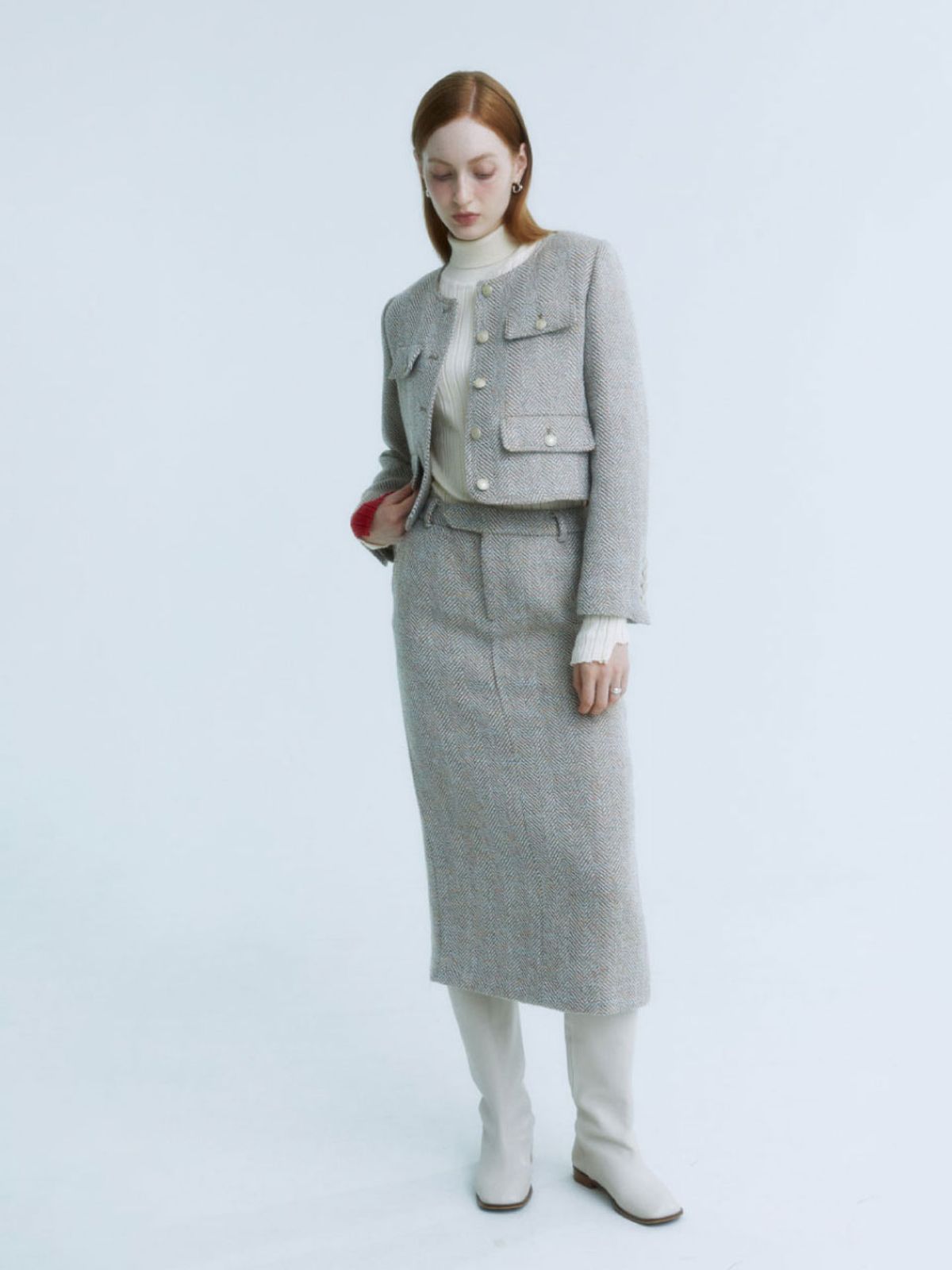 뮤제(MUSEE) SOPHIA Tweed Wool Long Skirt_Beige