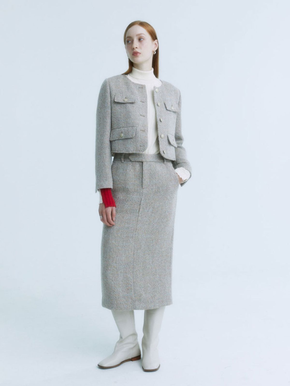 뮤제(MUSEE) SOPHIA Tweed Wool Long Skirt_Beige