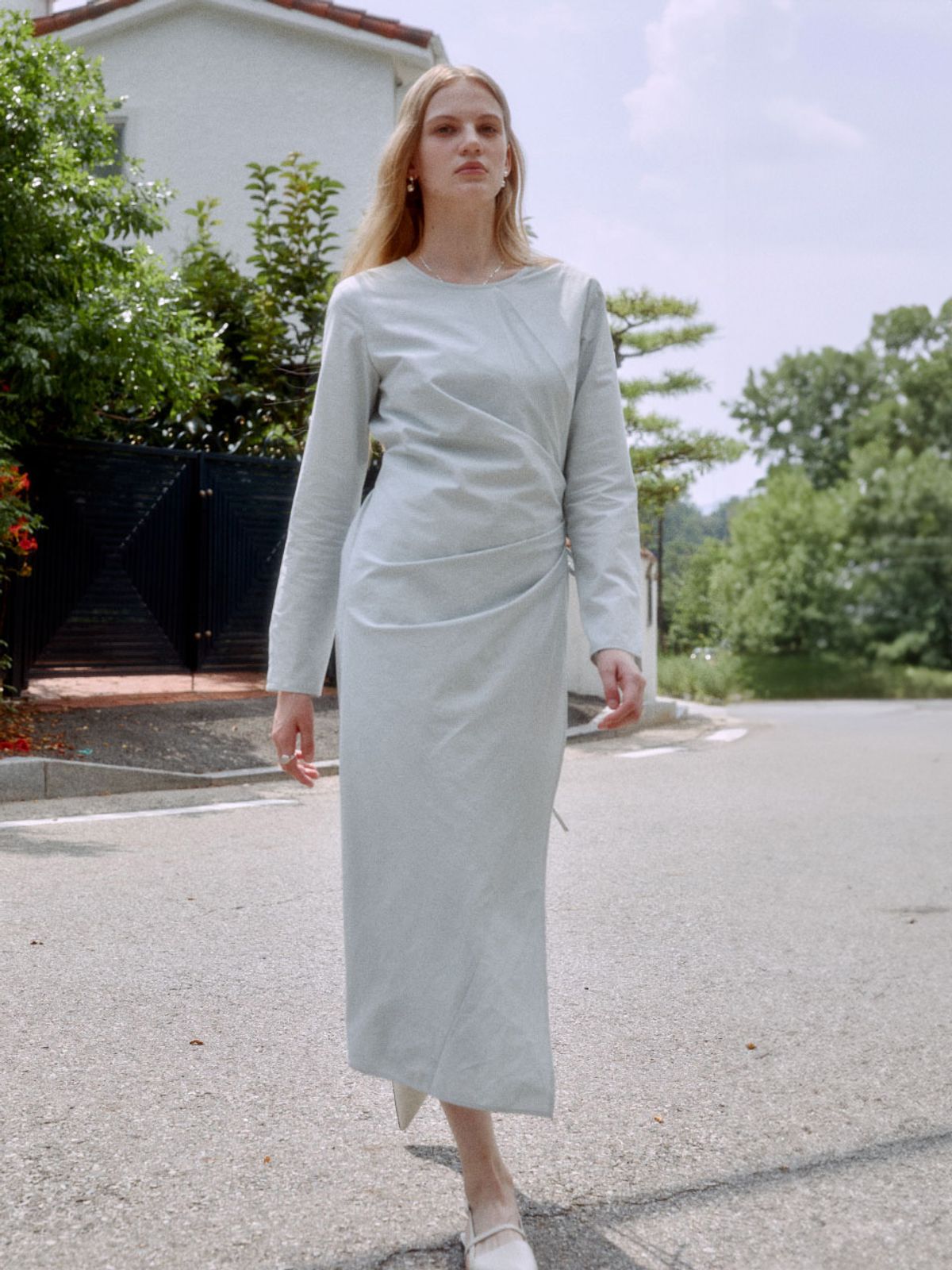 뮤제(MUSEE) NU VICTORIA Draped Layered Wrap Detail Dress_Light Mint