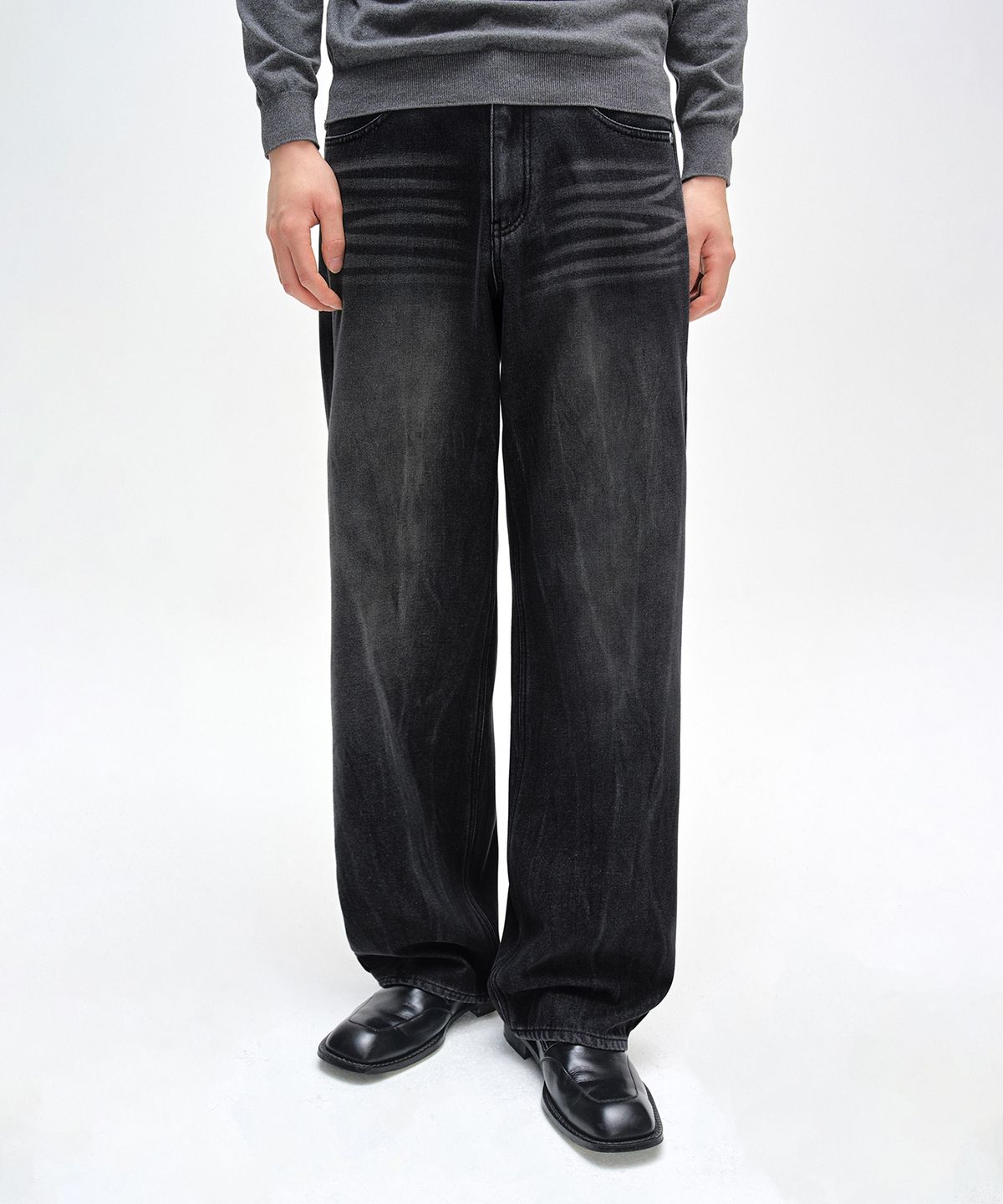 데케트(DECET) [기모본딩]Mid Rise Wide Jeans DCPT027WCRBlack2