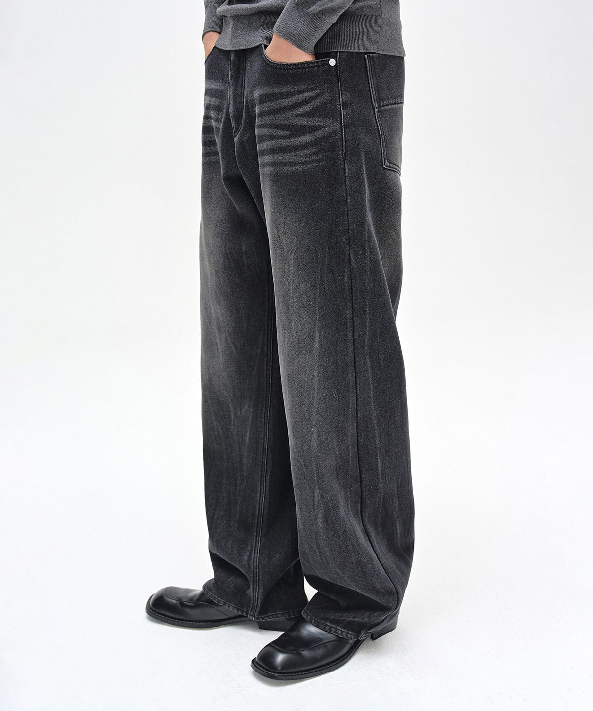 데케트(DECET) [기모본딩]Mid Rise Wide Jeans DCPT027WCRBlack2