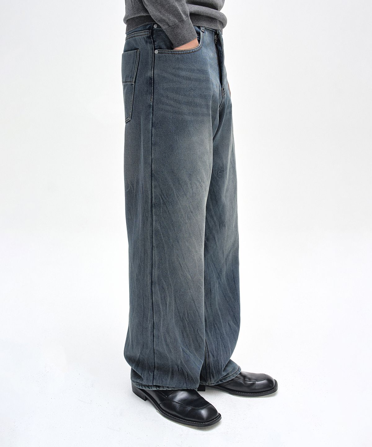 데케트(DECET) [기모본딩]Mid Rise Wide Jeans DCPT027WCRBlue2