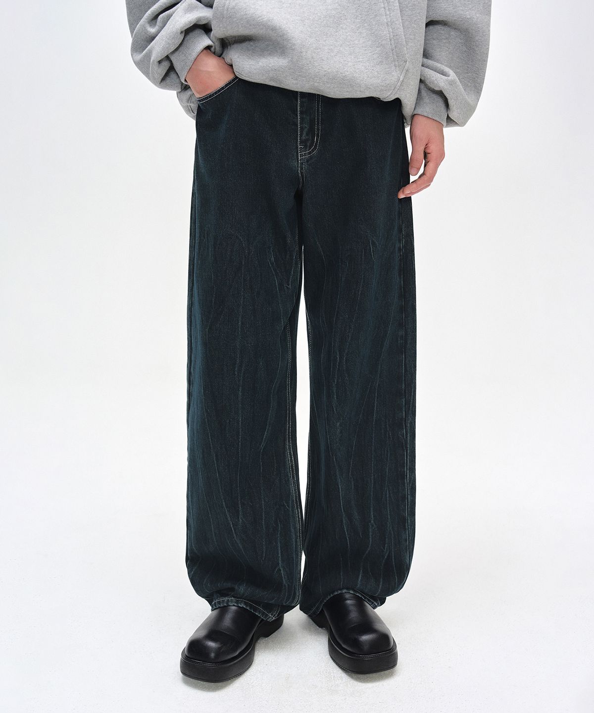 데케트(DECET) [기모본딩]Mid Rise Wide Jeans DCPT027WCRDBlue