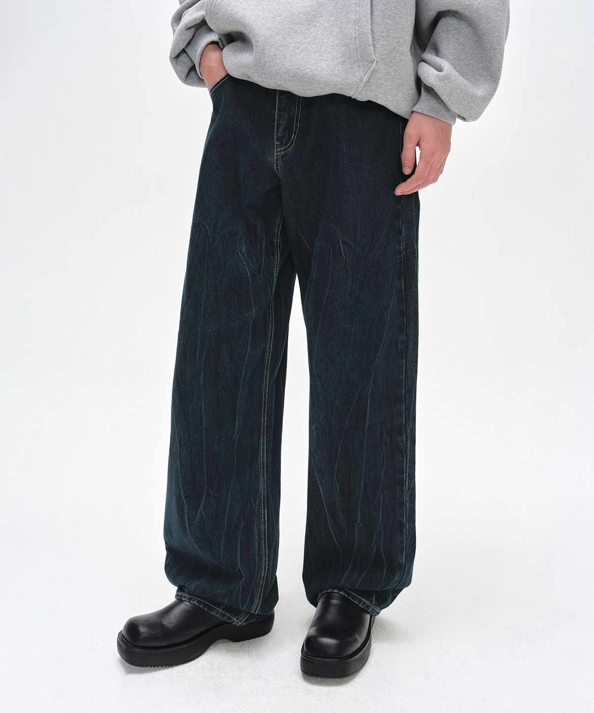 데케트(DECET) [기모본딩]Mid Rise Wide Jeans DCPT027WCRDBlue