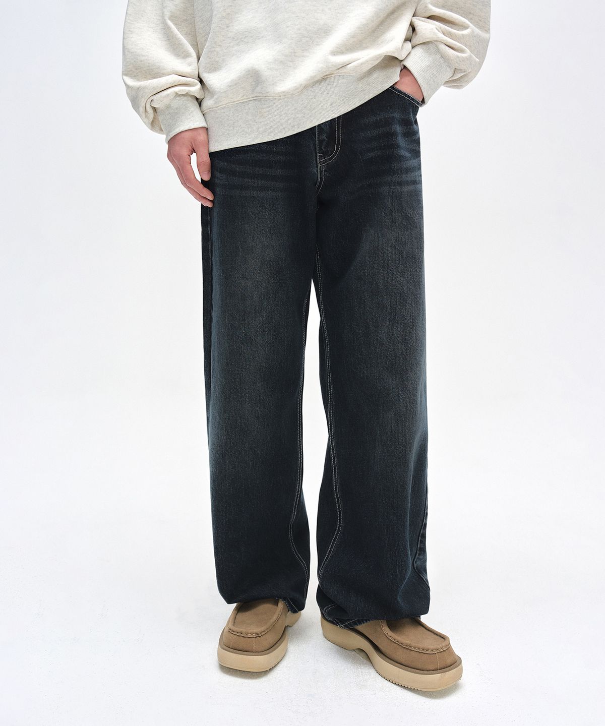 데케트(DECET) [기모본딩]Mid Rise Wide Jeans DCPT027WDBlueB