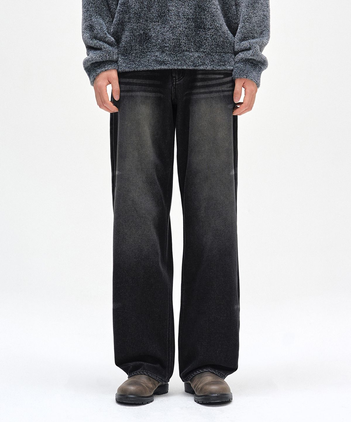 데케트(DECET) [기모본딩]Mid Rise Wide Jeans DCPT027WHLBlack
