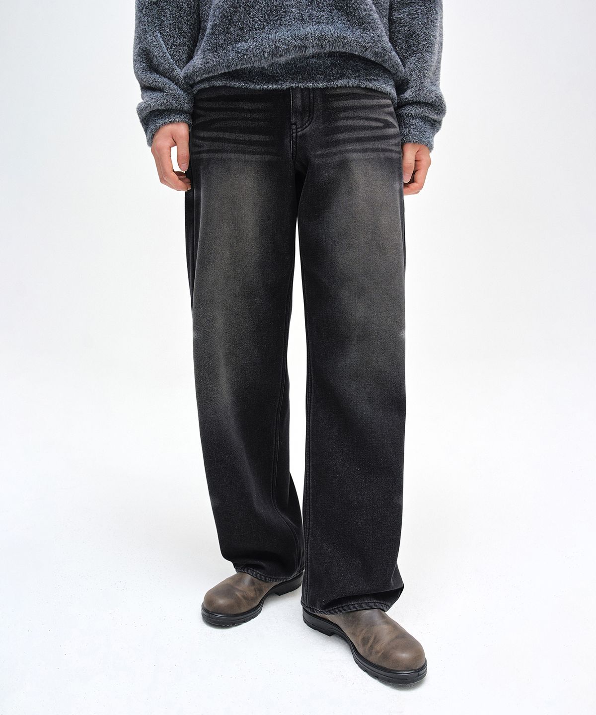 데케트(DECET) [기모본딩]Mid Rise Wide Jeans DCPT027WHLBlack