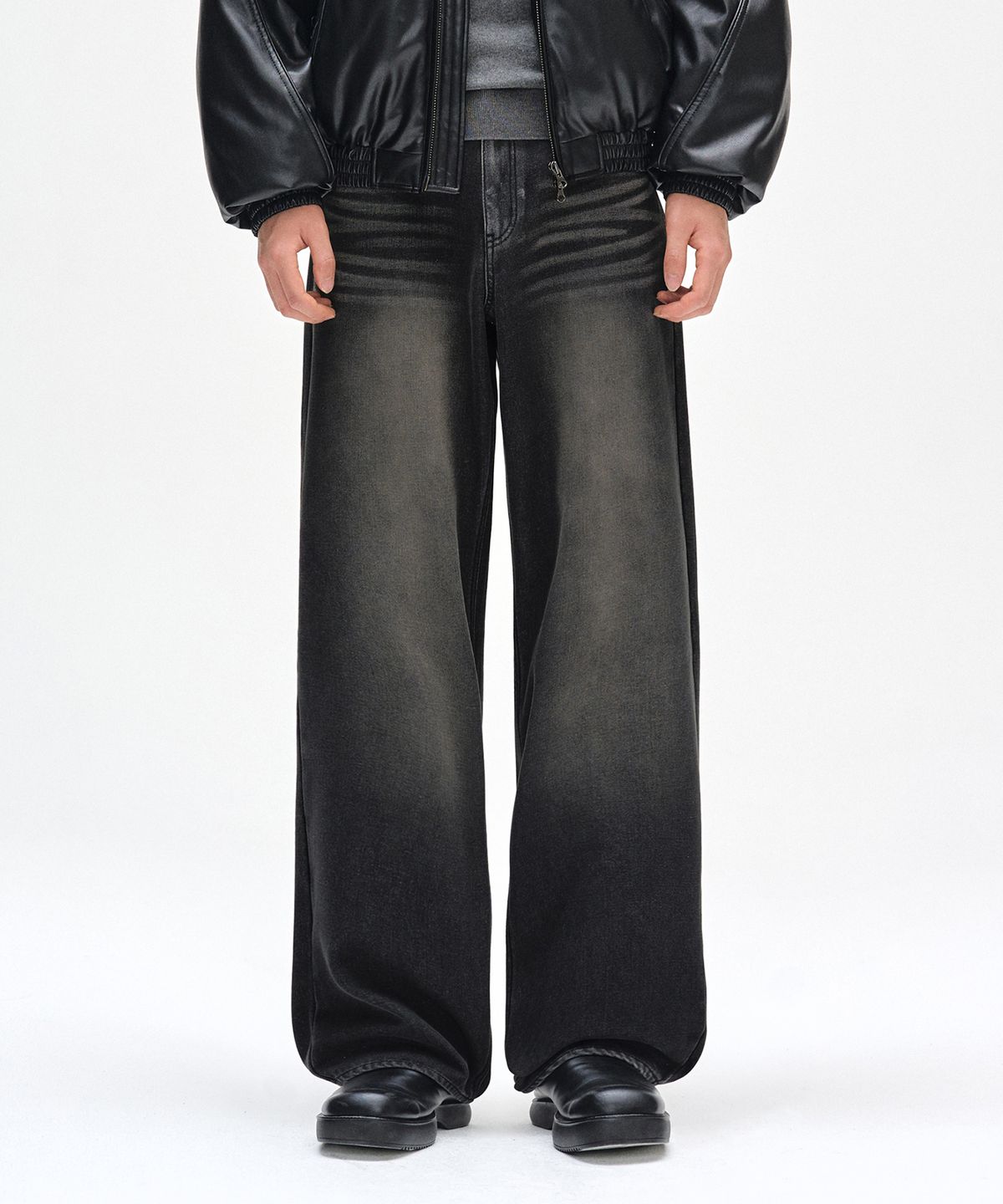데케트(DECET) [기모본딩]Mid Rise Wide Jeans DCPT027WYLBlack