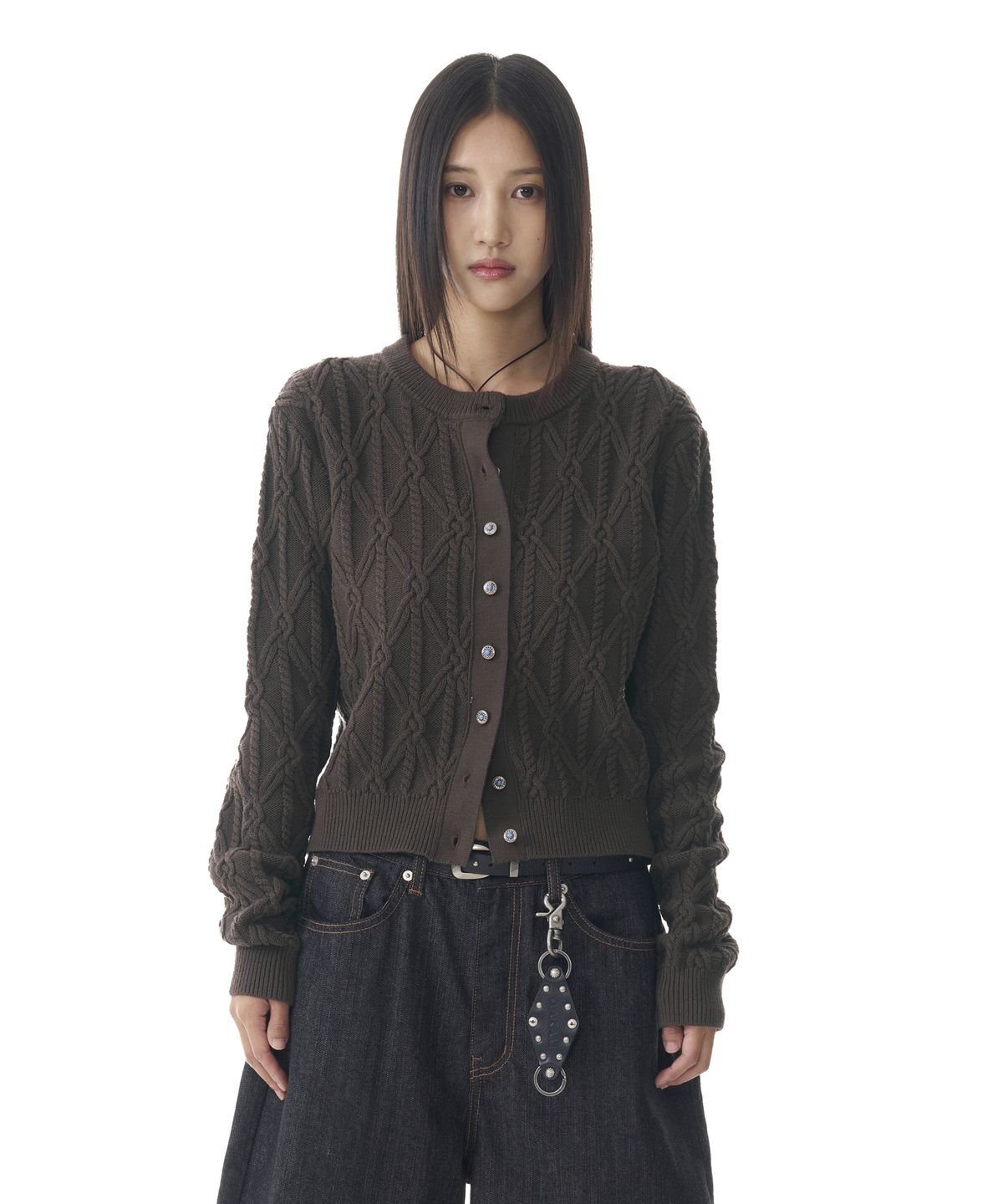 아캄(AAKAM) Sun Button Pattern Cardigan (Brown)