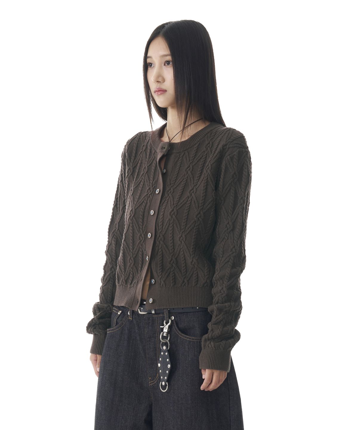 아캄(AAKAM) Sun Button Pattern Cardigan (Brown)