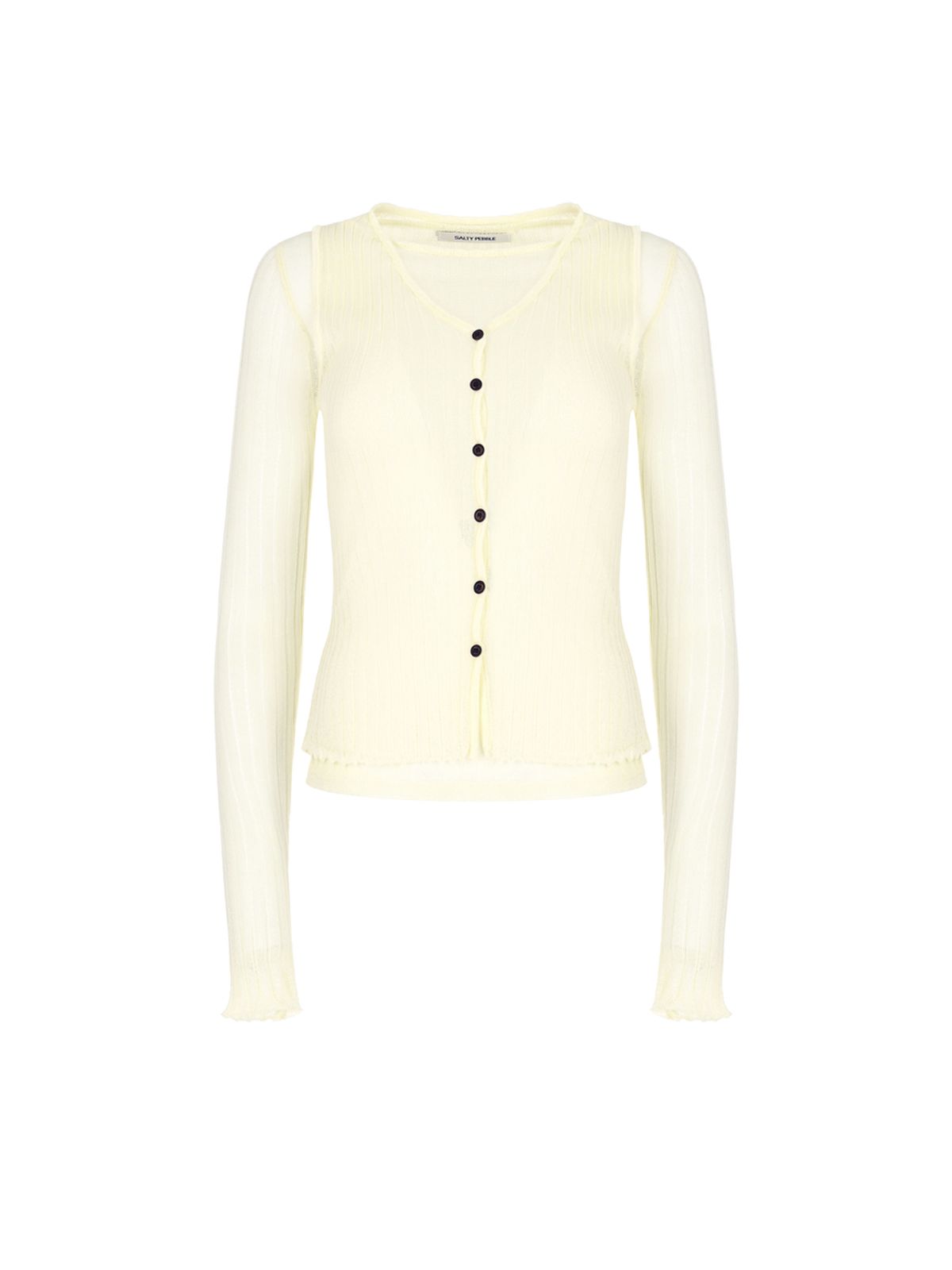 솔티페블(SALTY PEBBLE) SHEER BUTTON KNIT TOP TWO PIECE [YELLOW]