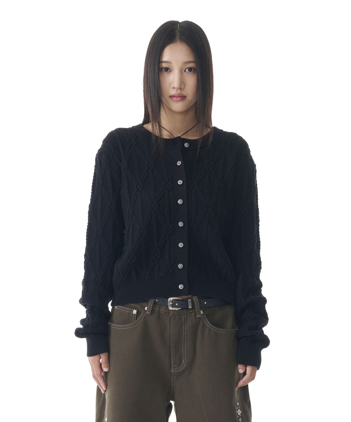 아캄(AAKAM) Sun Button Pattern Cardigan (Black)