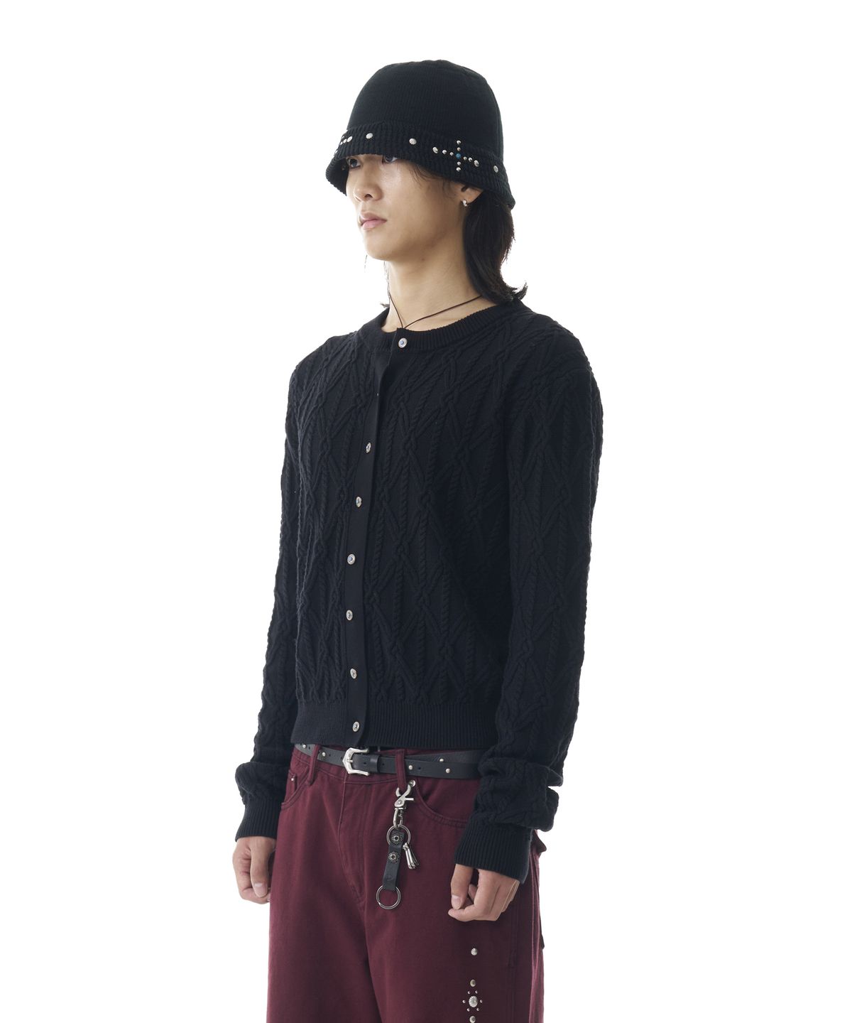 아캄(AAKAM) Sun Button Pattern Cardigan (Black)