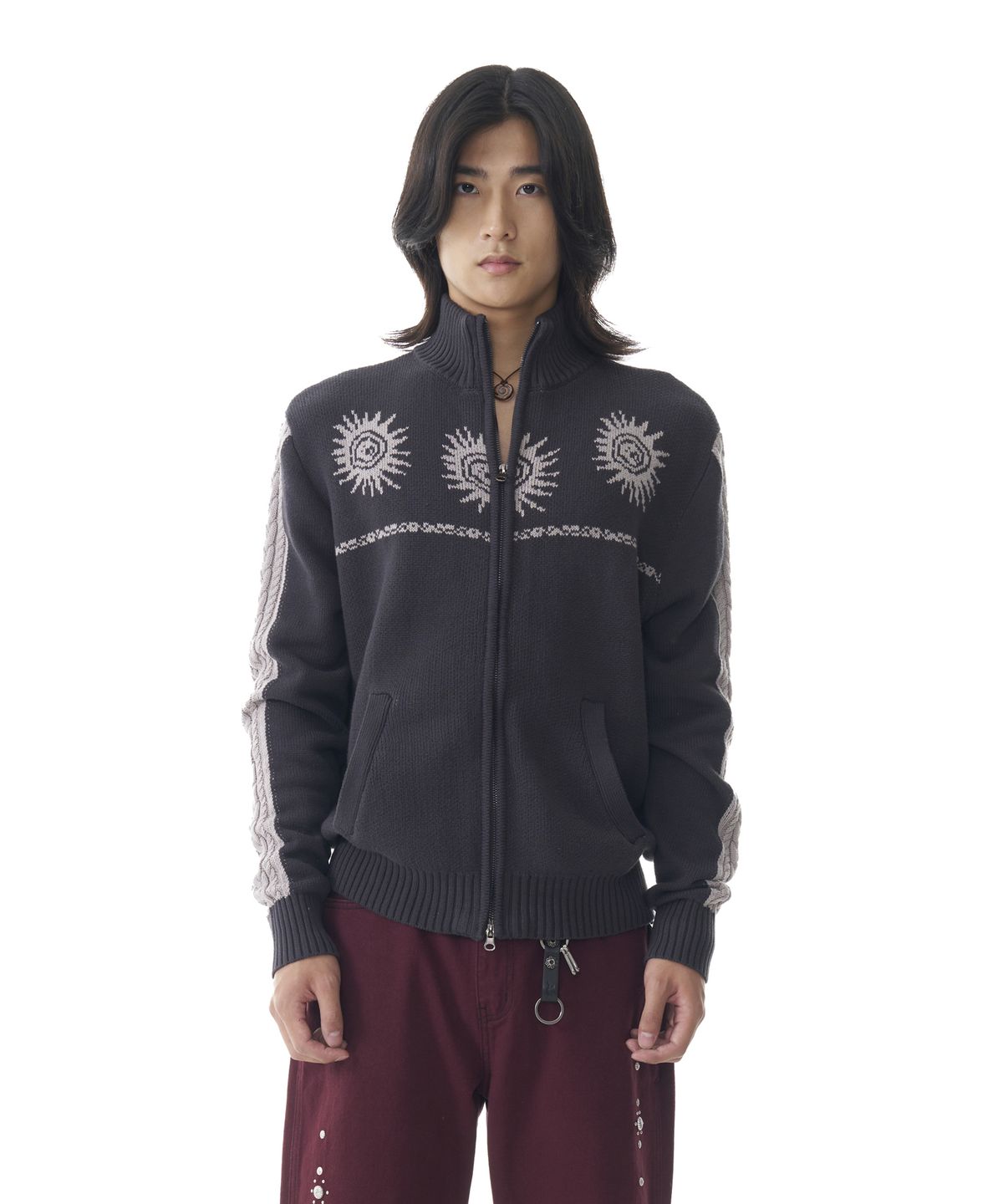 아캄(AAKAM) Sun Jacquard Zip-Up Sweater (Dark Gray)