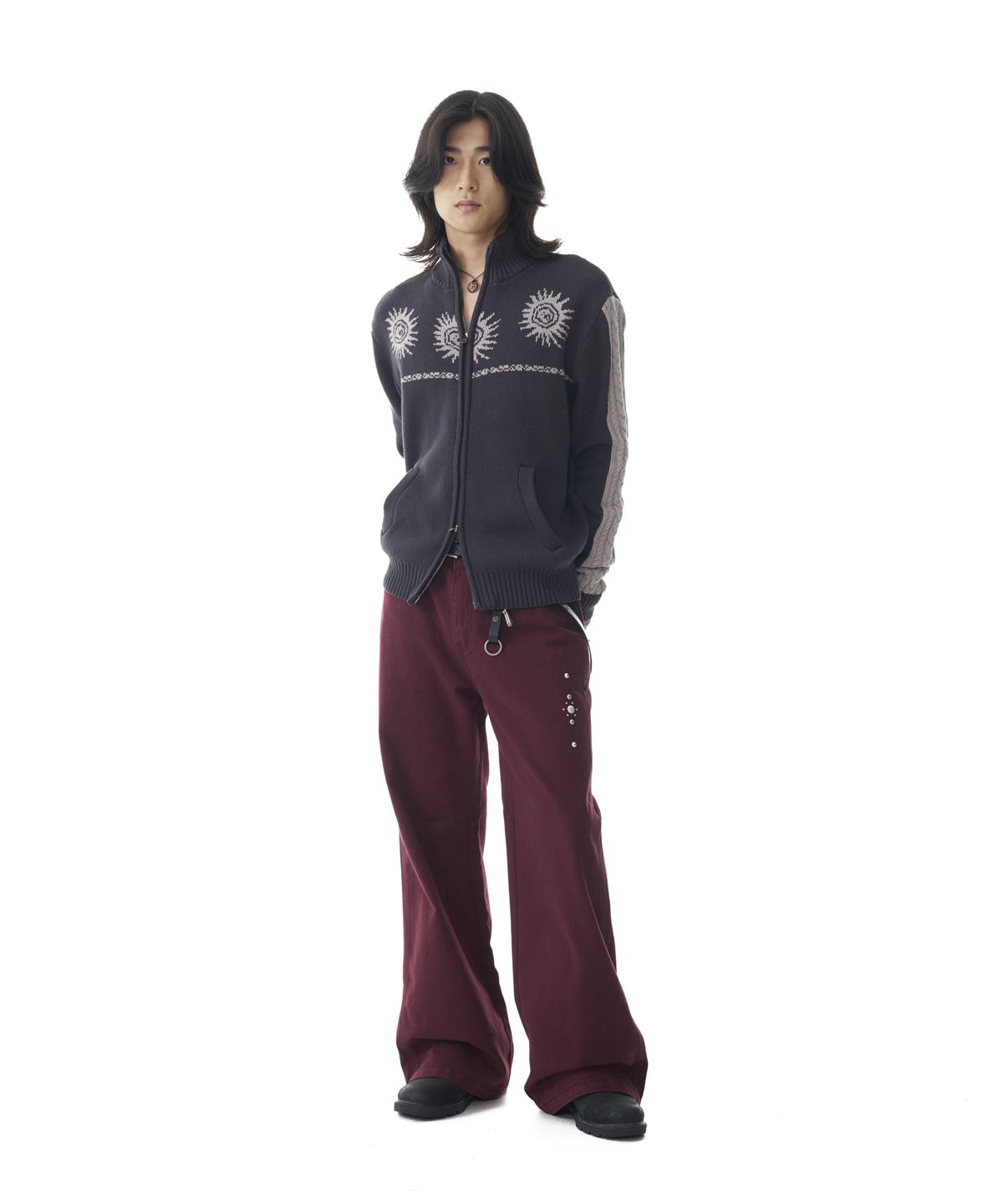 아캄(AAKAM) Sun Jacquard Zip-Up Sweater (Dark Gray)