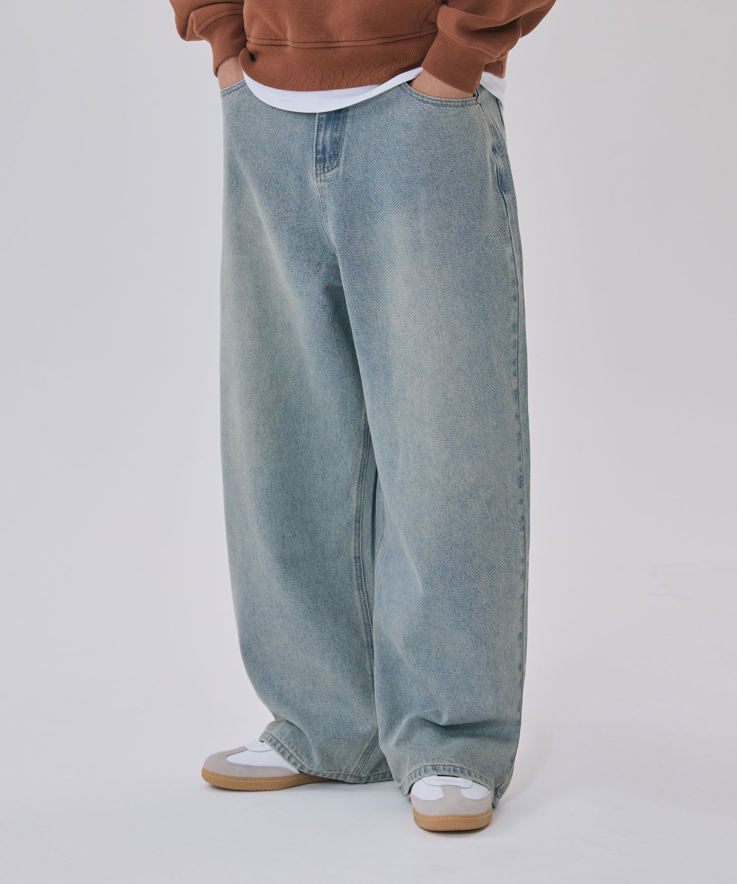 MUSINSA | AGOD Washed Vintage Wide Balloon Denim Pants [Sand