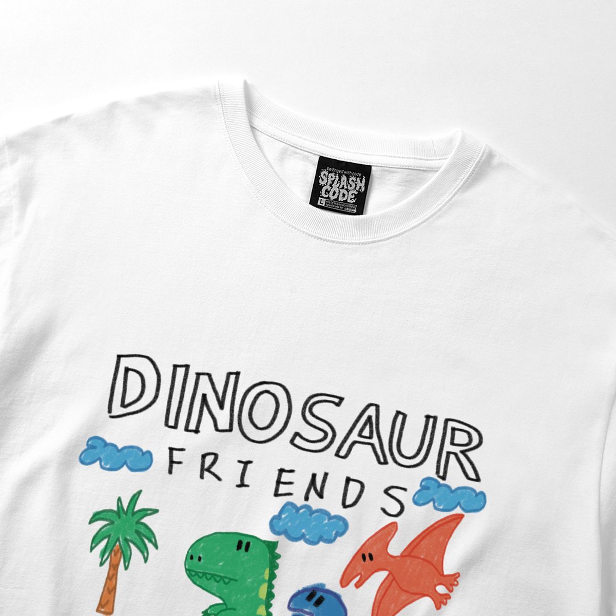 스플래시코드(SPLASHCODE) 롱슬리브 화이트 - 크레용 공룡 친구들(Crayon Dino Friends)