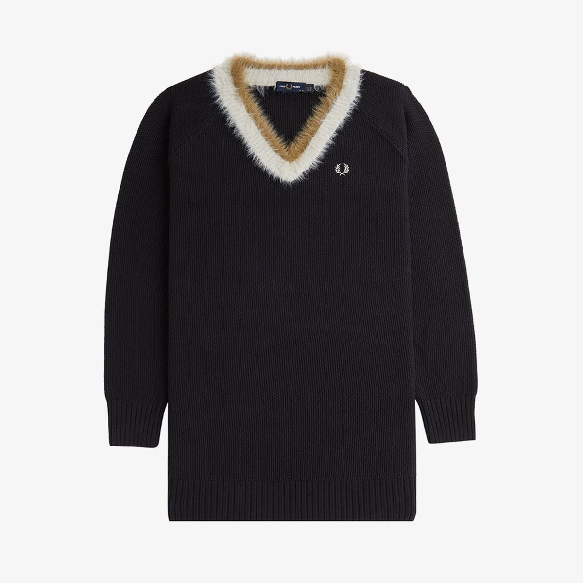 프레드페리(FRED PERRY) [Womens] 텍스쳐드 트림 브이넥 니트 드레스 - 블랙 AFPF2438166-102
