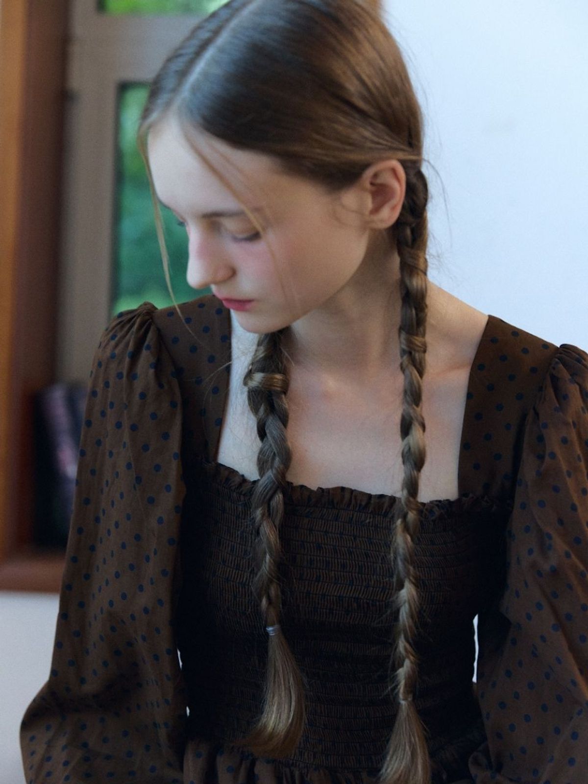 패브릭서울(FABRICSEOUL) dot smocking frill dress_brown