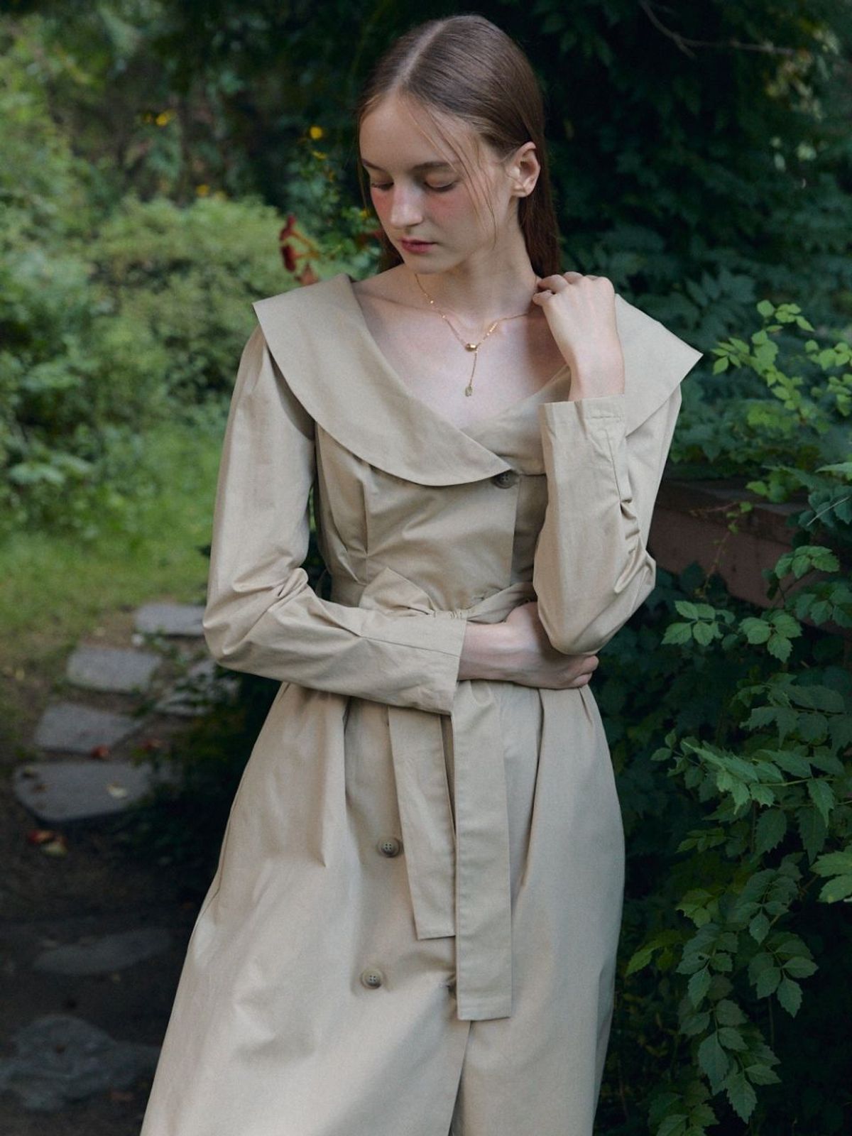 패브릭서울(FABRICSEOUL) off shoulder trench dress jacket_beige