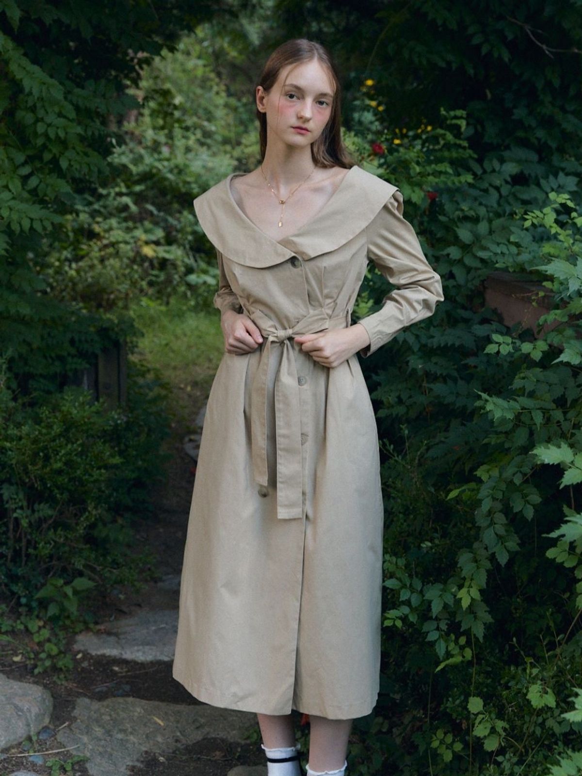 패브릭서울(FABRICSEOUL) off shoulder trench dress jacket_beige