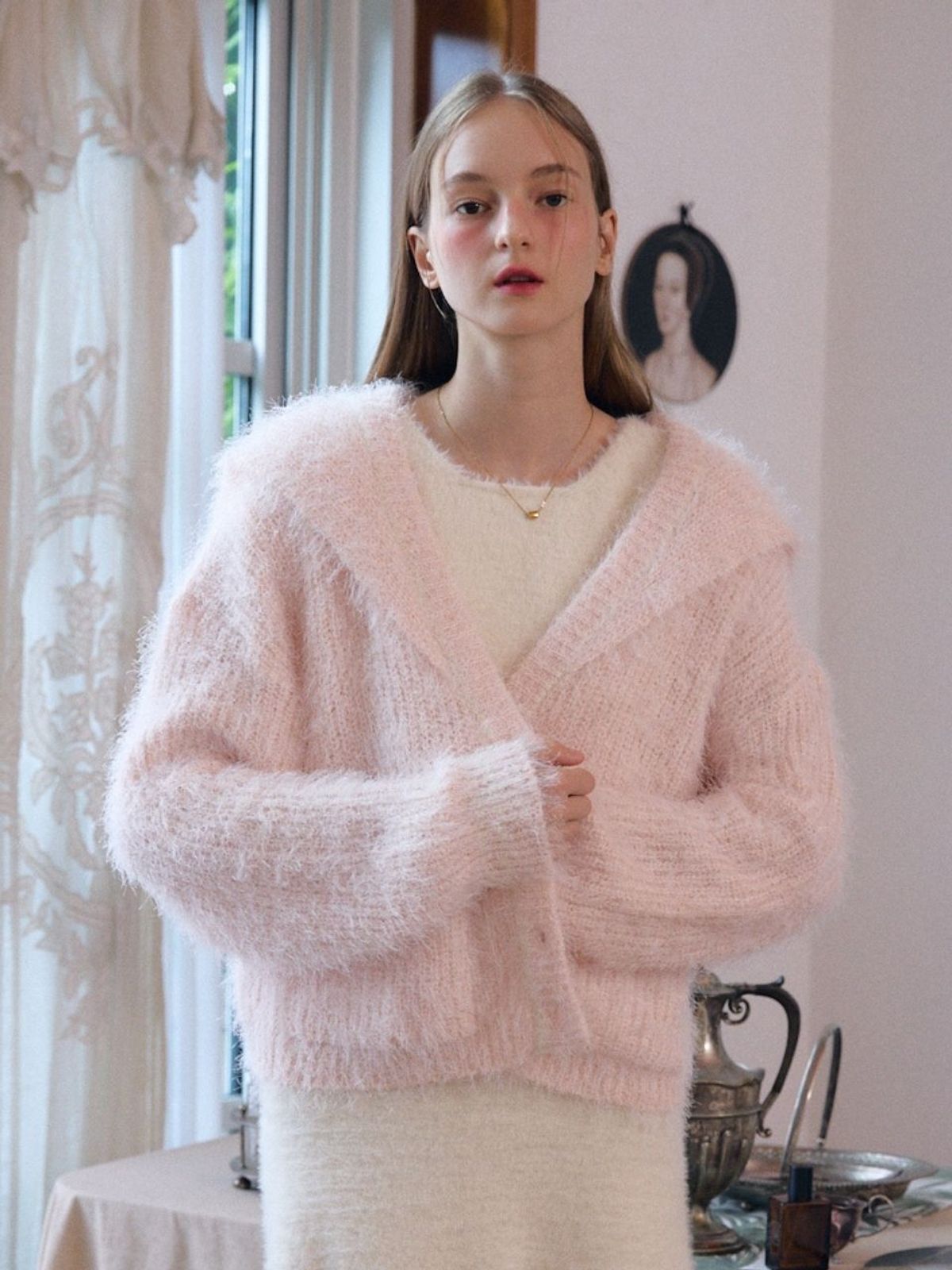 패브릭서울(FABRICSEOUL) Sailor Collar Knit Cardigan_pink