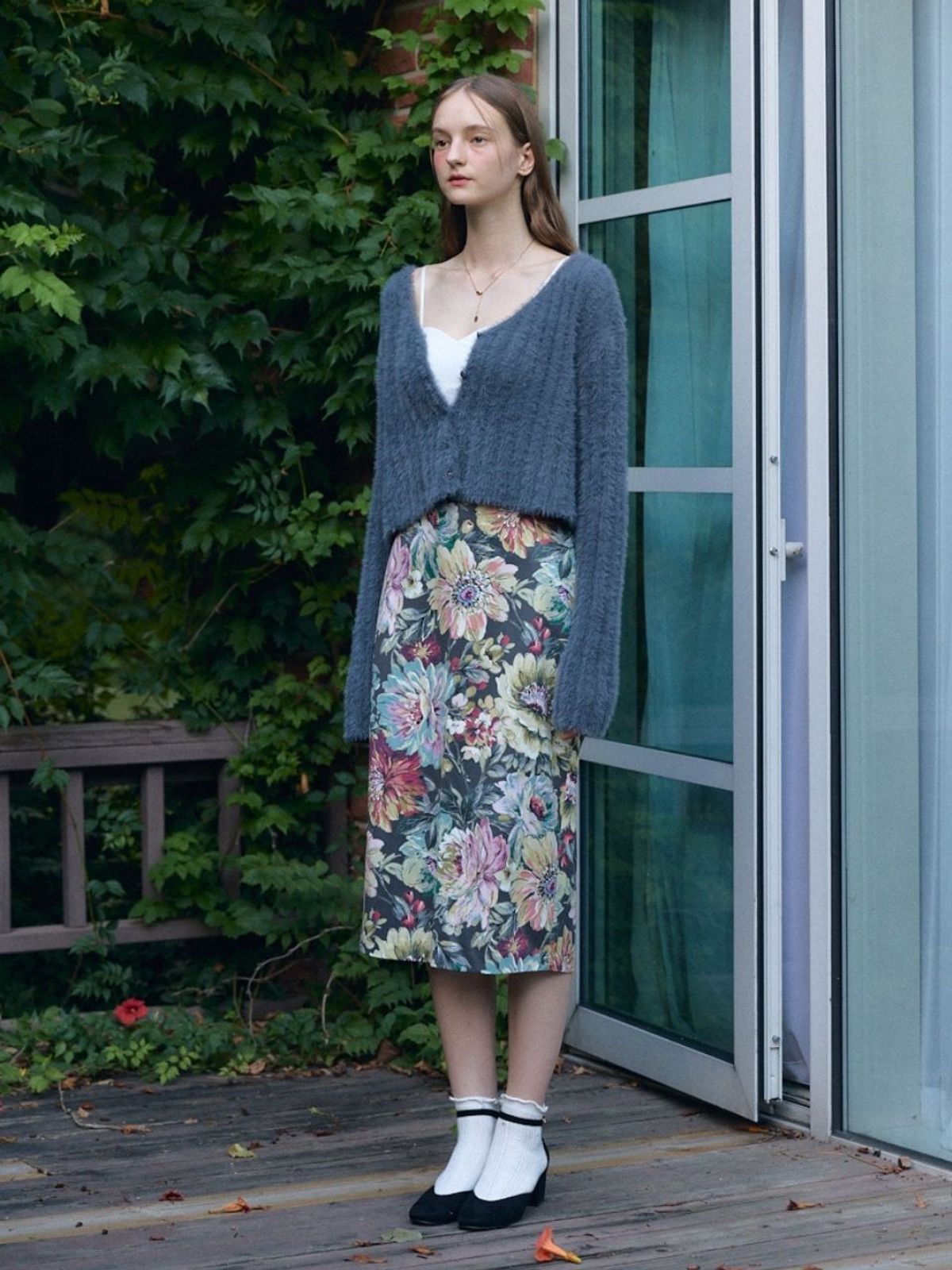 패브릭서울(FABRICSEOUL) flower jacquard skirt_grey