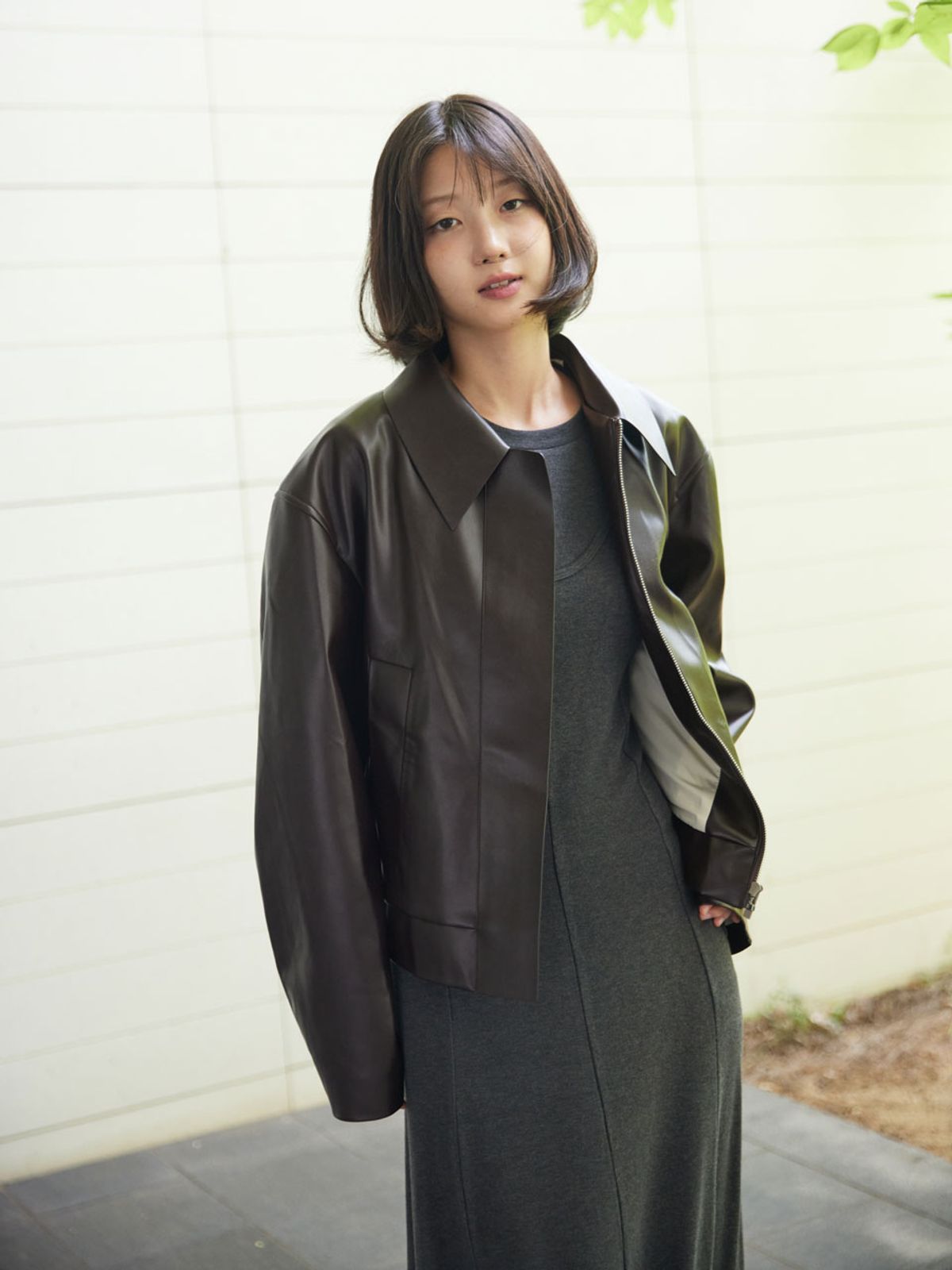 아이홀릭 캐시미어(AYIHOLIC CASHMERE) 페이크레더 테일러카라 자켓