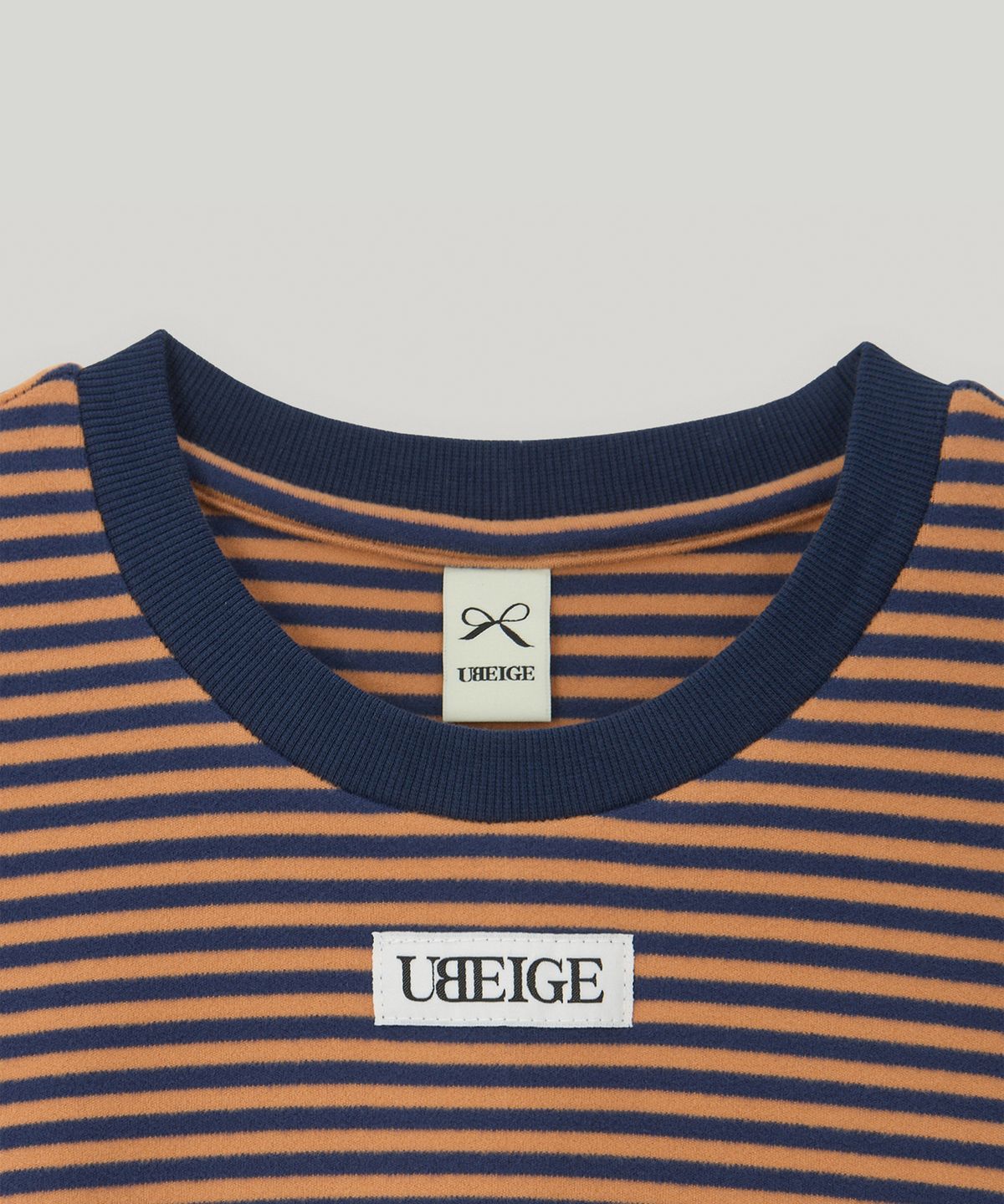 유베이지(UBEIGE) 스트라이프 플리스 맨투맨 (Orange/Navy)