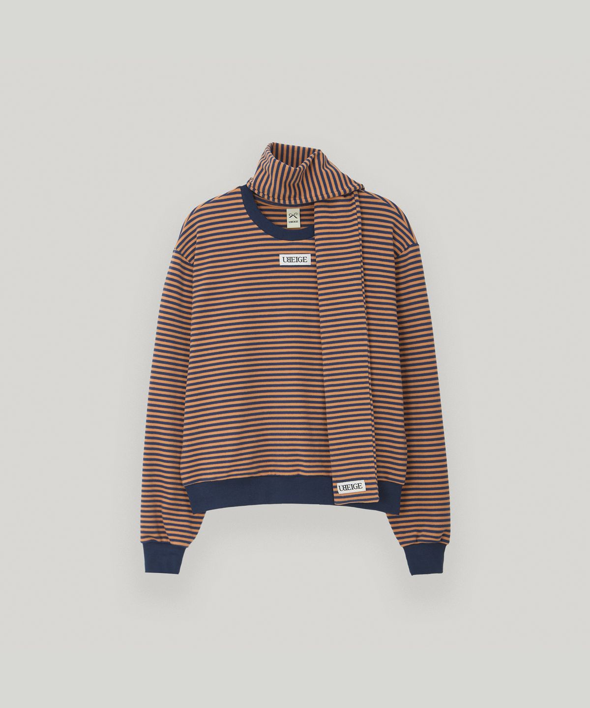 유베이지(UBEIGE) 스트라이프 플리스 맨투맨 (Orange/Navy)