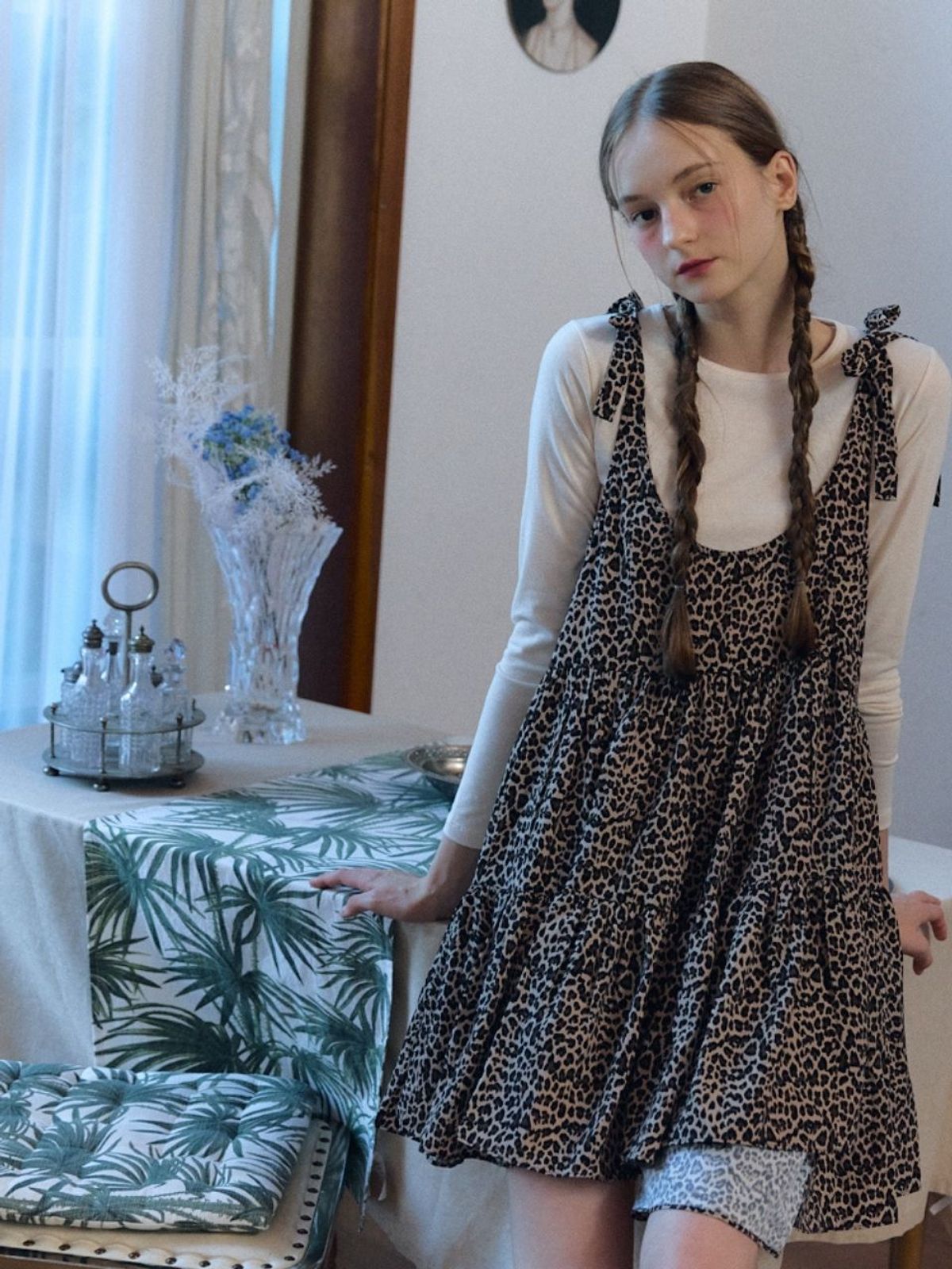 패브릭서울(FABRICSEOUL) leopard round mini dress_brown