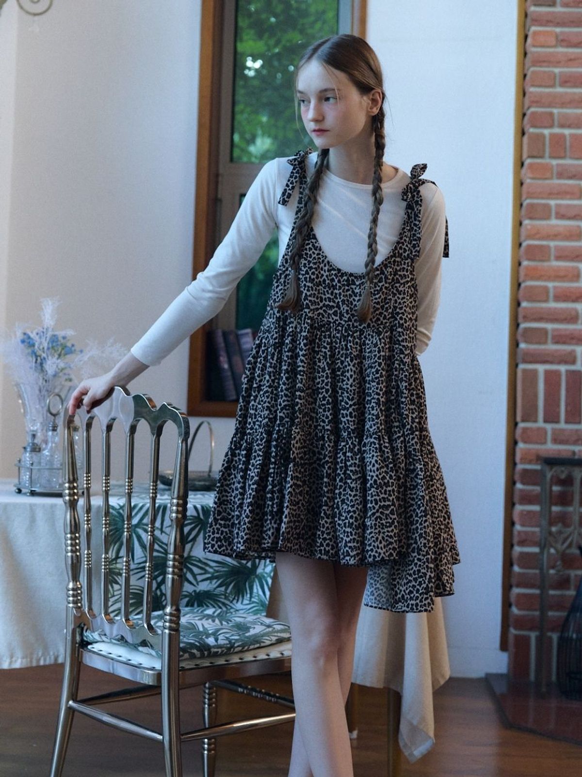 패브릭서울(FABRICSEOUL) leopard round mini dress_brown