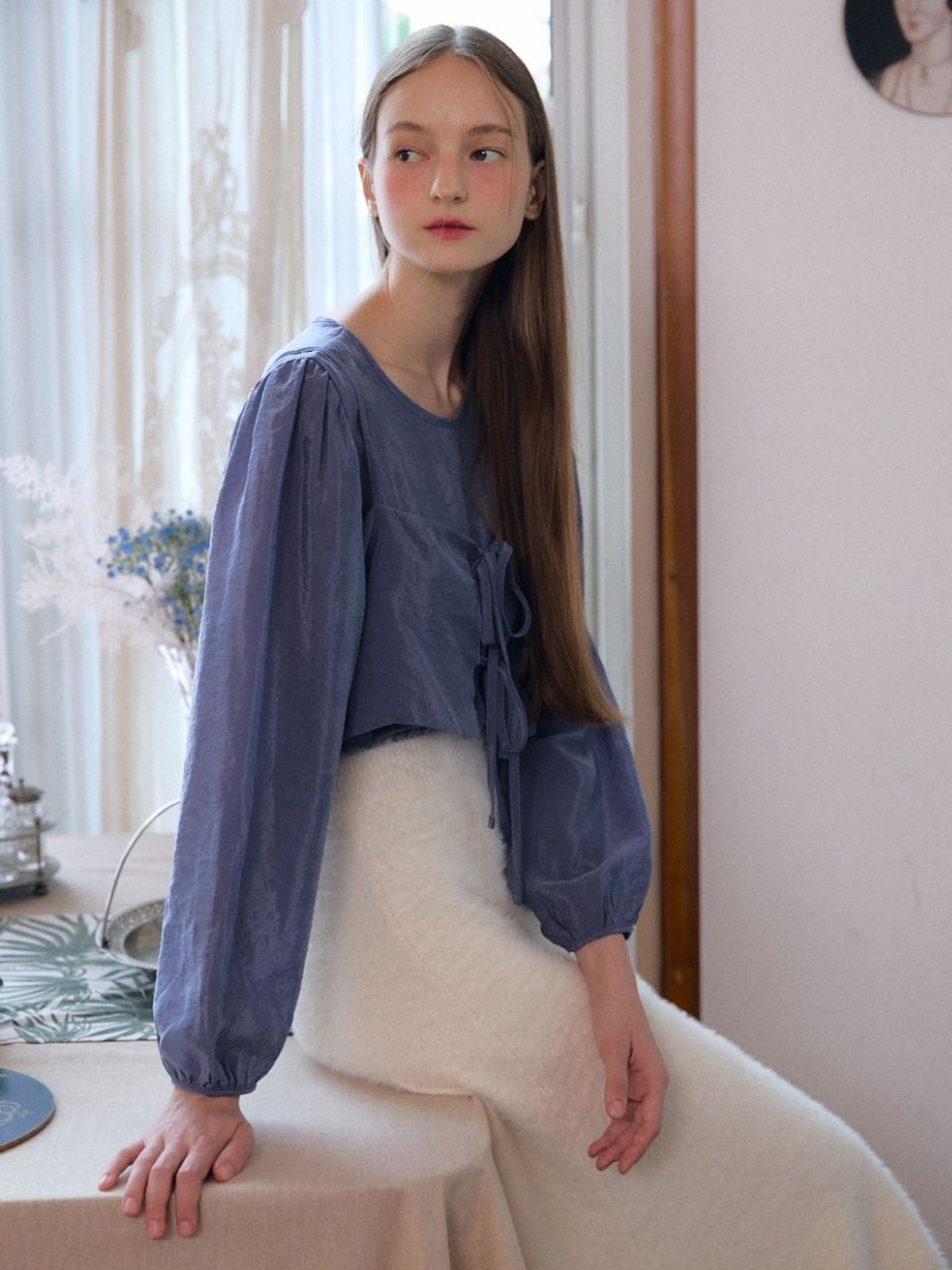 패브릭서울(FABRICSEOUL) tencel sliky bustier shirts_navy