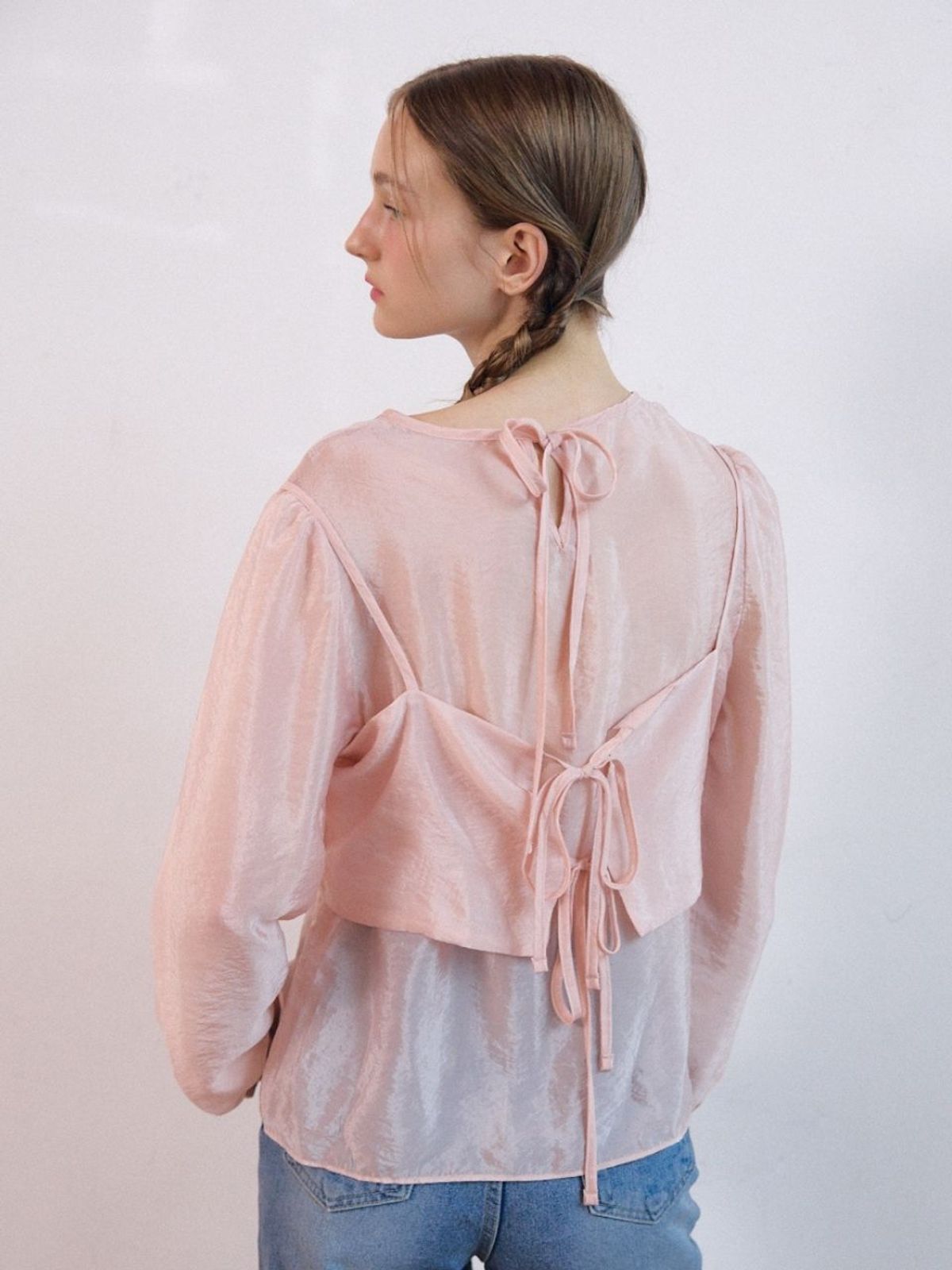 패브릭서울(FABRICSEOUL) tencel sliky bustier shirts_palepink