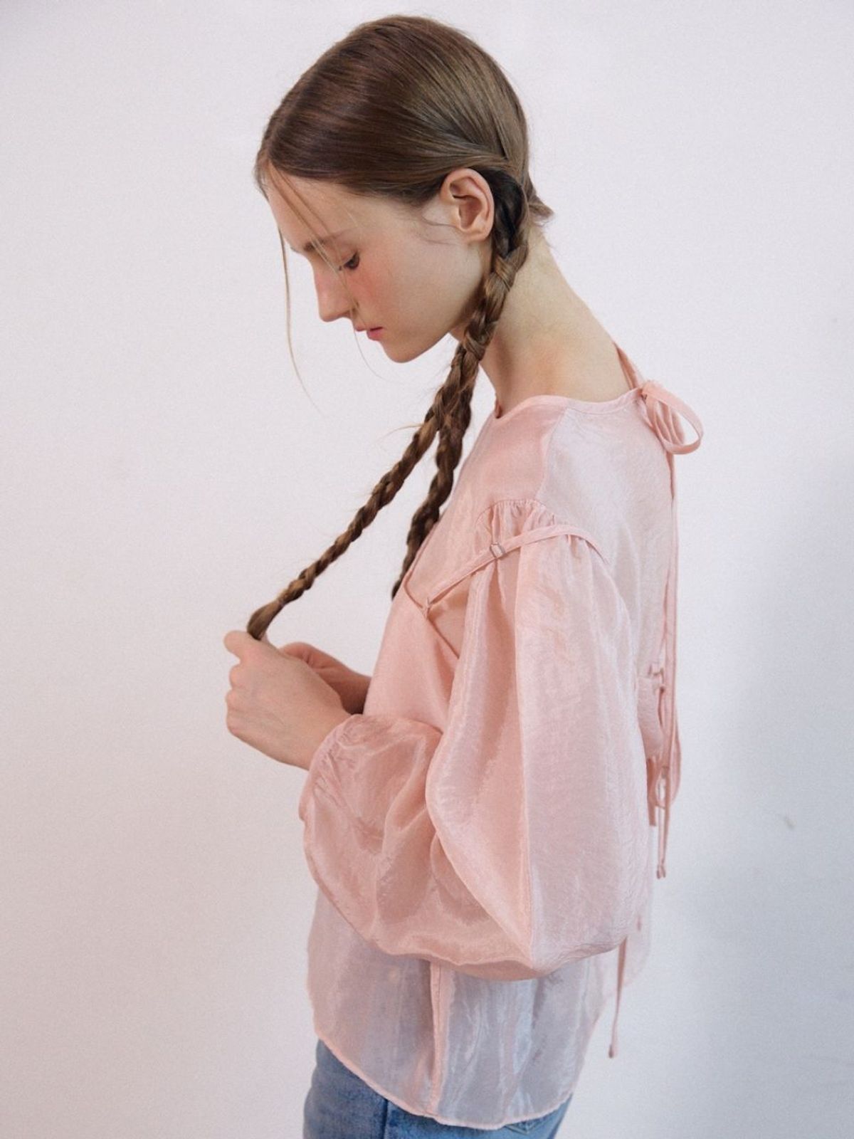 패브릭서울(FABRICSEOUL) tencel sliky bustier shirts_palepink