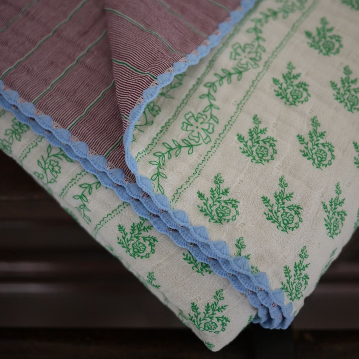 봄봄패브릭스(BOMBOM FABRICS) 4layer gauze blanket (green flower + purple stripe), 4중 거즈 블랭킷
