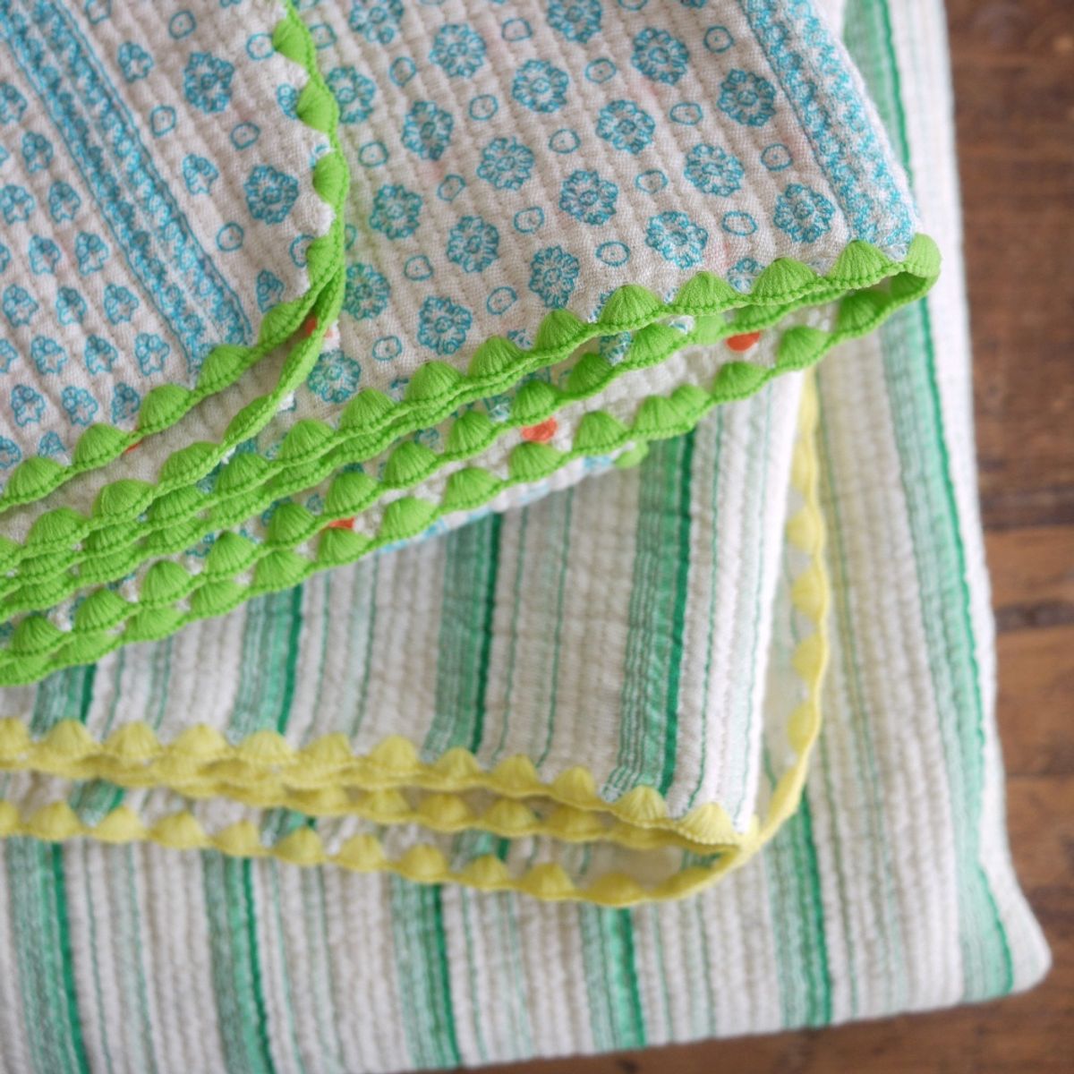 봄봄패브릭스(BOMBOM FABRICS) triple cotton blanket (orange dot + mint blue)