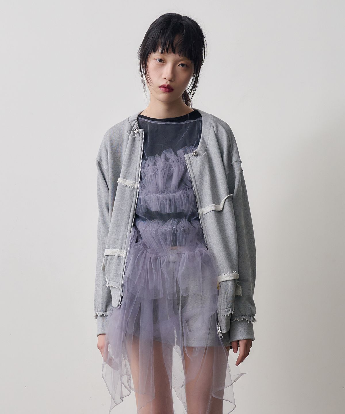 싹(SAKK) Soft ruffle ribbon detail jumper_gray