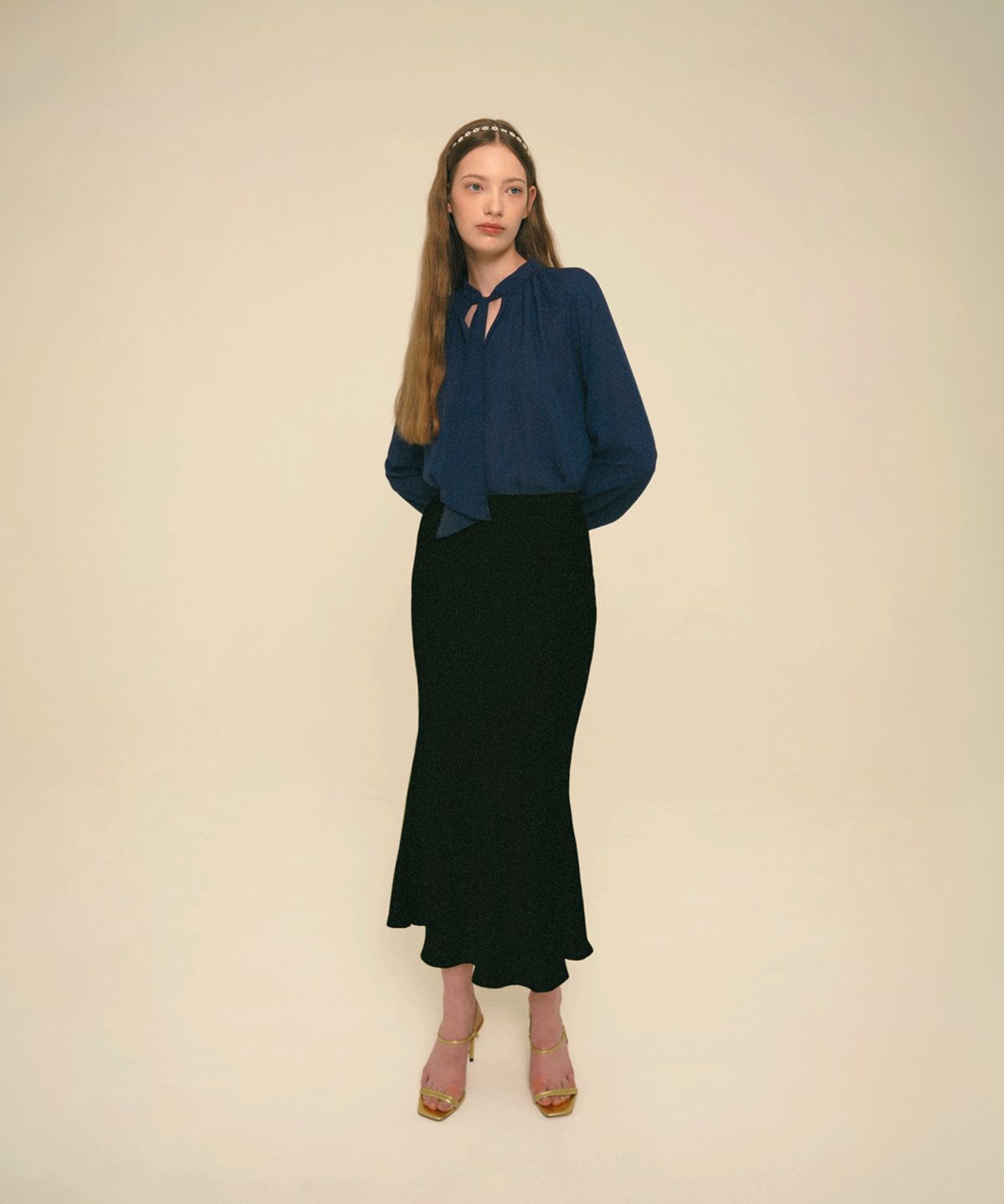 아이스가든에이오공팔(ICE GARDEN A.508) Mermaid Maxi Satin Skirt_Black