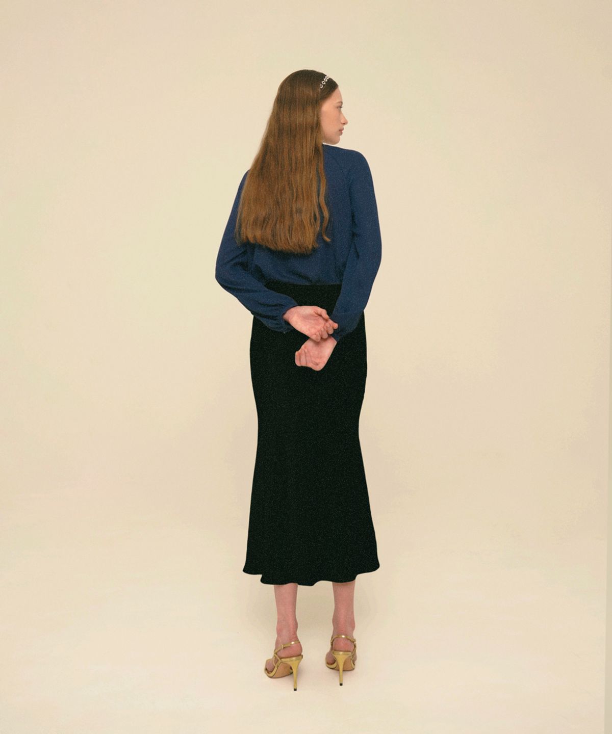 아이스가든에이오공팔(ICE GARDEN A.508) Mermaid Maxi Satin Skirt_Black